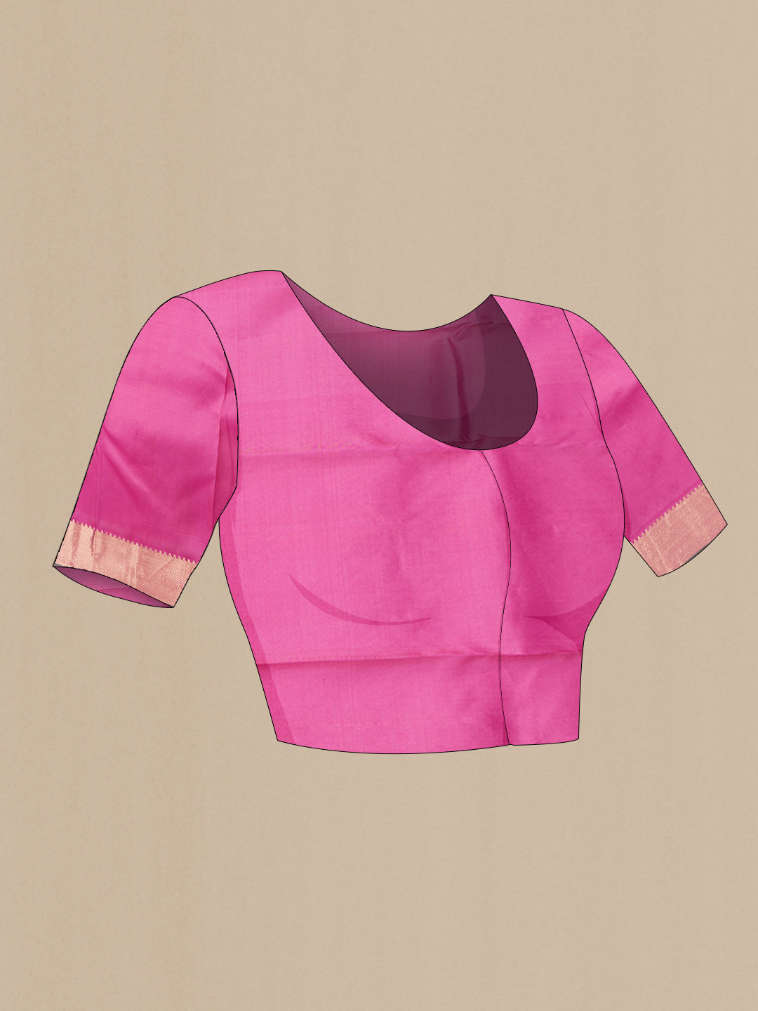 Close up image of the blouse of Peach Dual Tone Kanjivaram Silk Saree with Zari Butta on the body and Zari Border. 