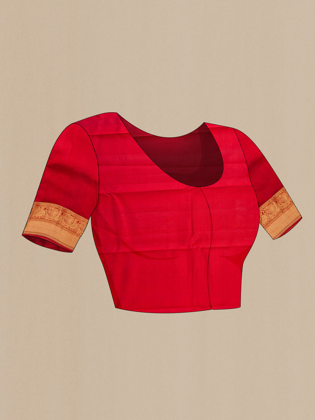 Close up image of the blouse of Pink with Orange Color Kanchipuram Silk Saree with Zari Butta on the body and Zari Border
