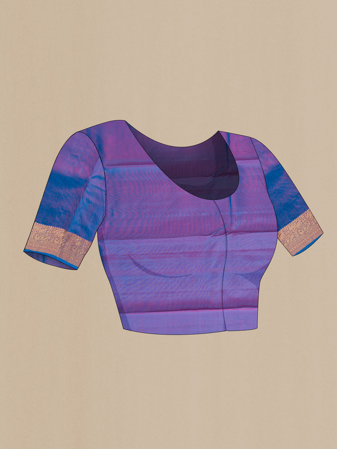 Close up image of the blouse of Pink Dual Tone Kanchipuram Silk Saree with Zari Butta on the body and Zari Border