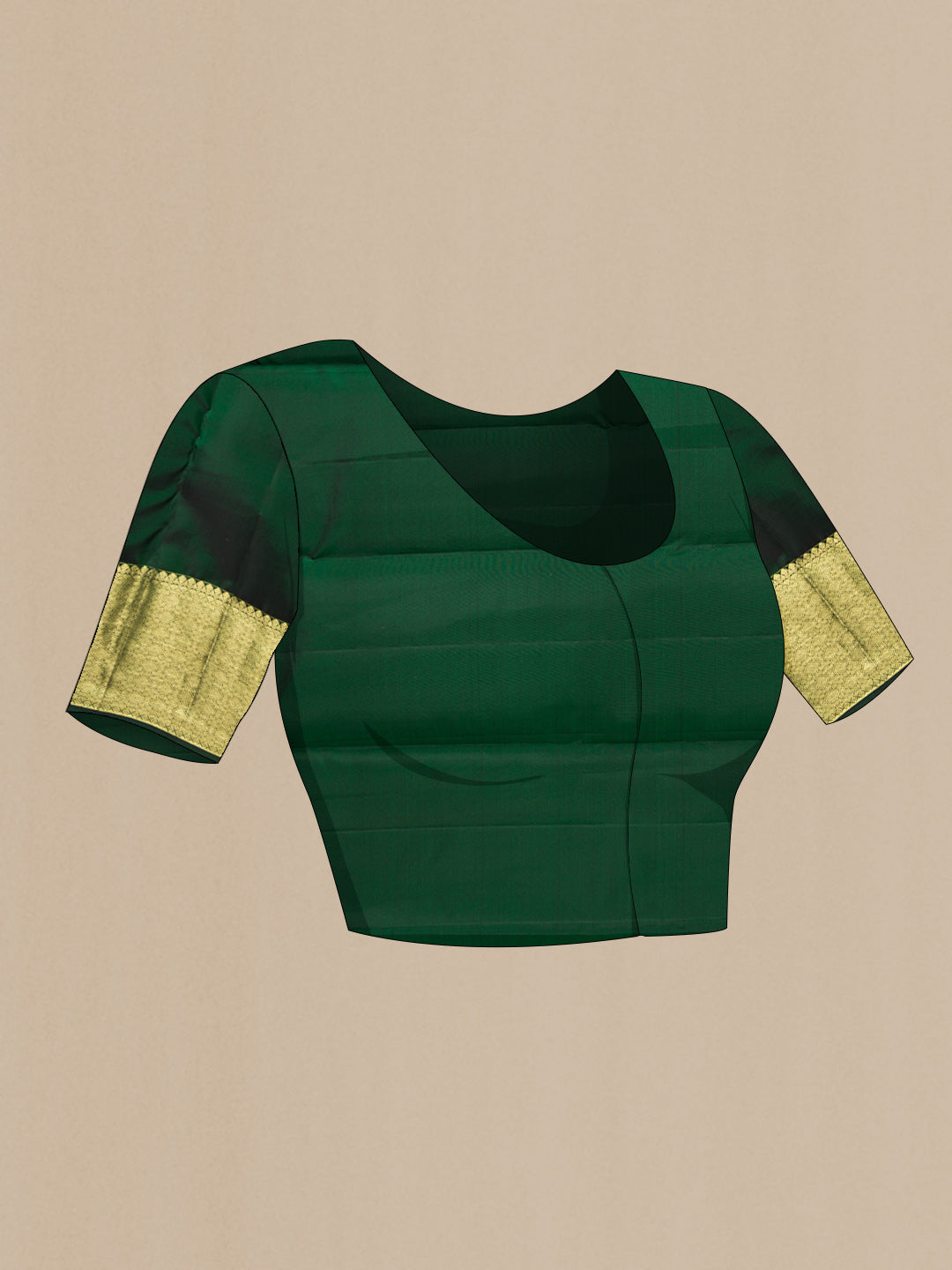 Close up image of the blouse of Bottle Green Dual Tone Kanchipuram Silk Saree with Zari Brocade on the body and Zari Border. 