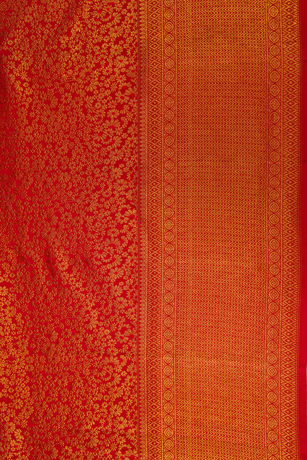 Border image of Red Dual Tone Kanchipuram Silk Saree with Zari Brocade on the body and Fancy Border. 