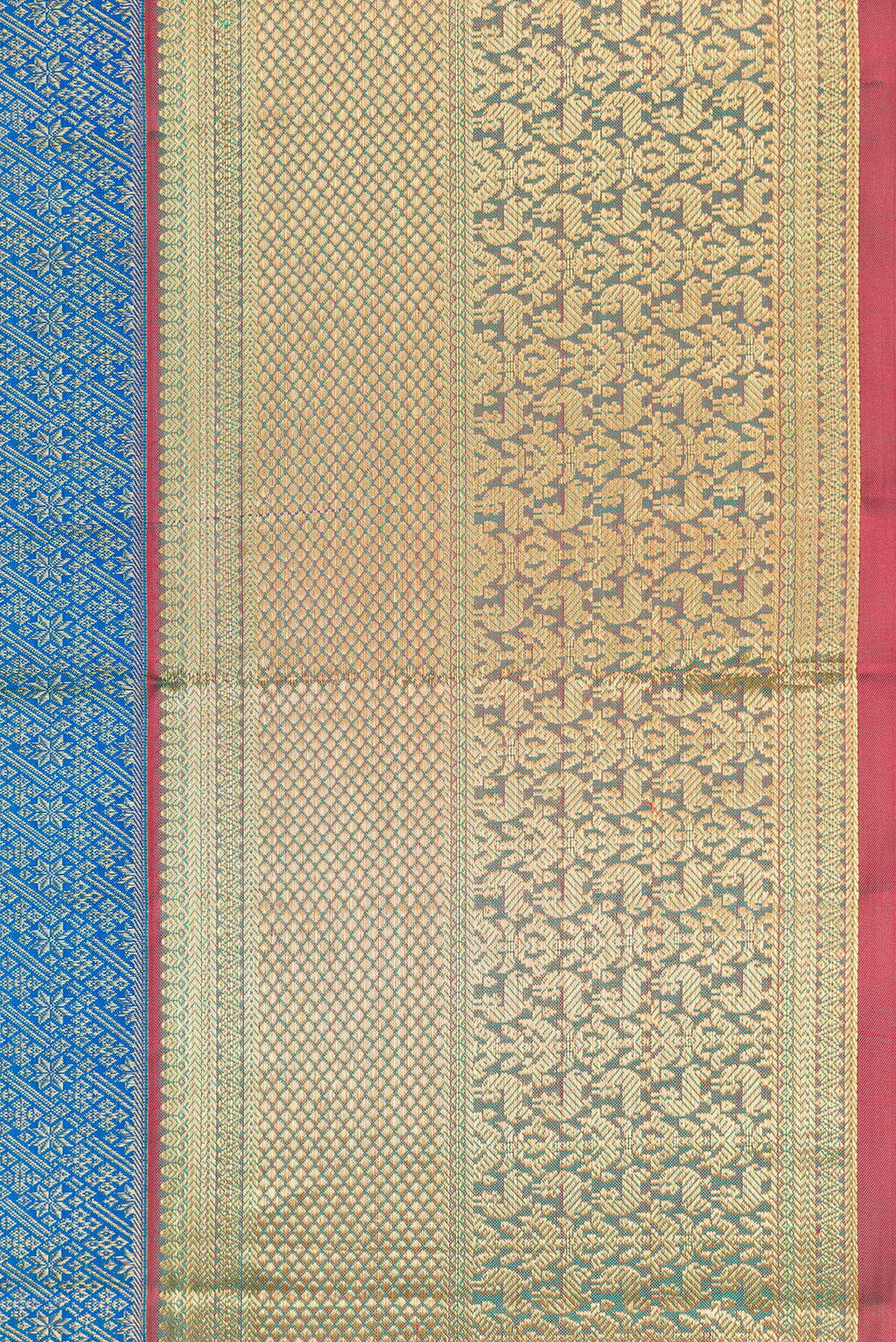 Border image of Peacock Blue Dual Tone Kanchipuram Silk Saree with Zari Brocade on the body and Zari Border. 