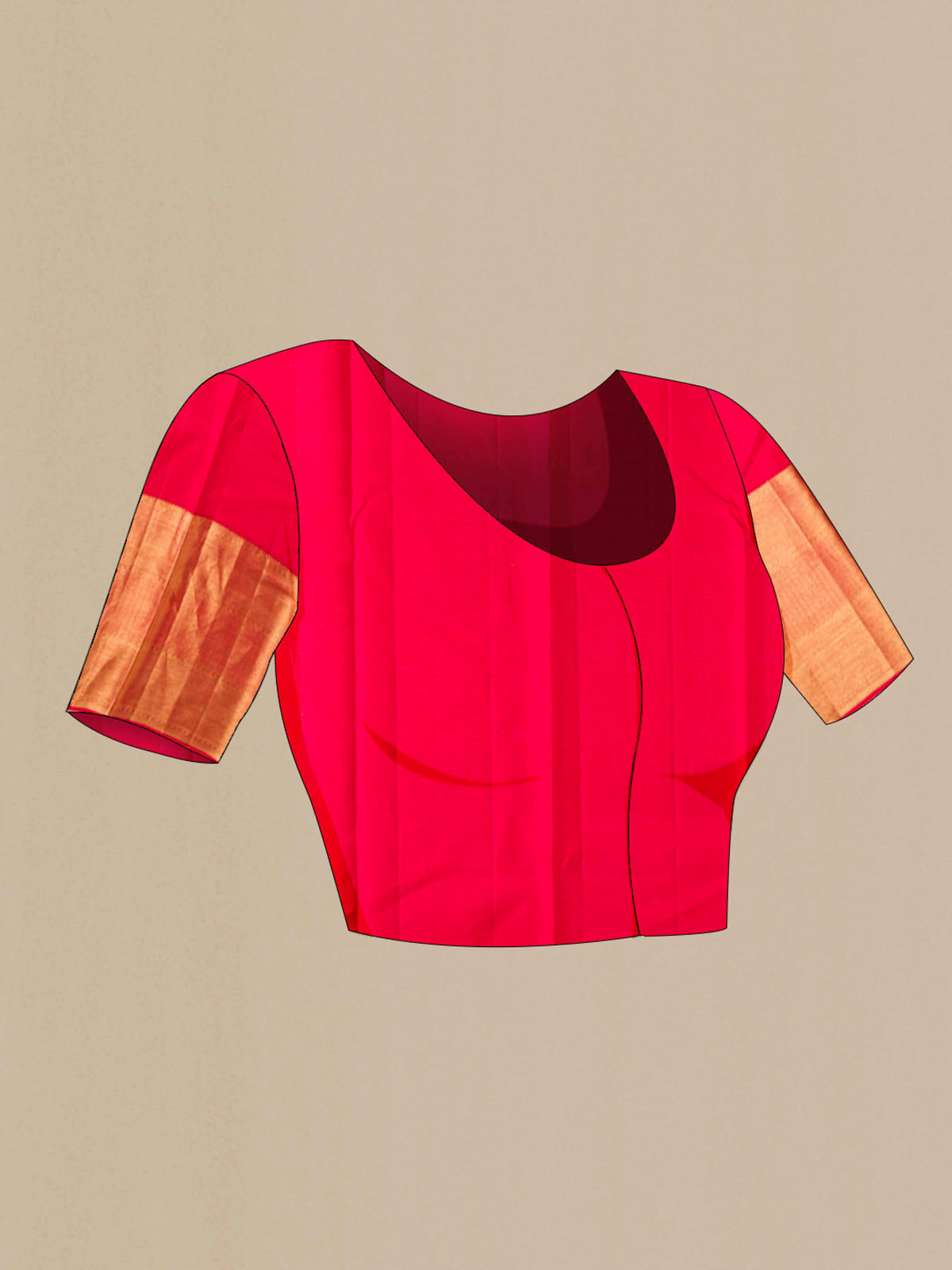 Close up image of the blouse of Burgundy Kanchipuram Silk Saree with Zari Brocade on the body and Zari Border