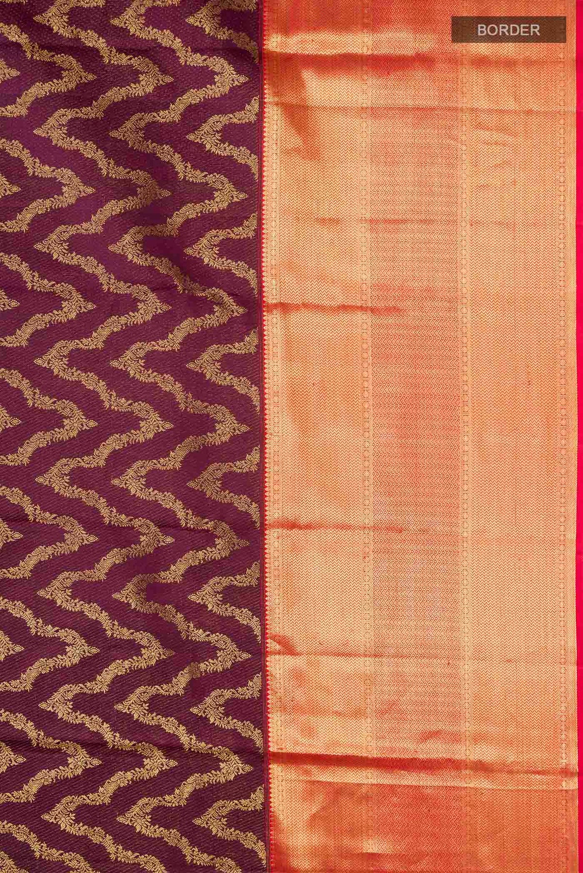 Border image of Burgundy Kanchipuram Silk Saree with Zari Brocade on the body and Zari Border