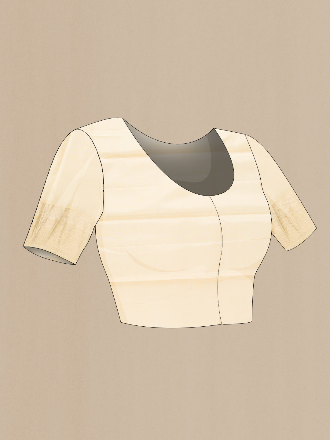 Close up image of the blouse of Peacock Blue Dual Tone Kanchipuram Silk Saree with Zari Brocade on the body and Zari Border. 