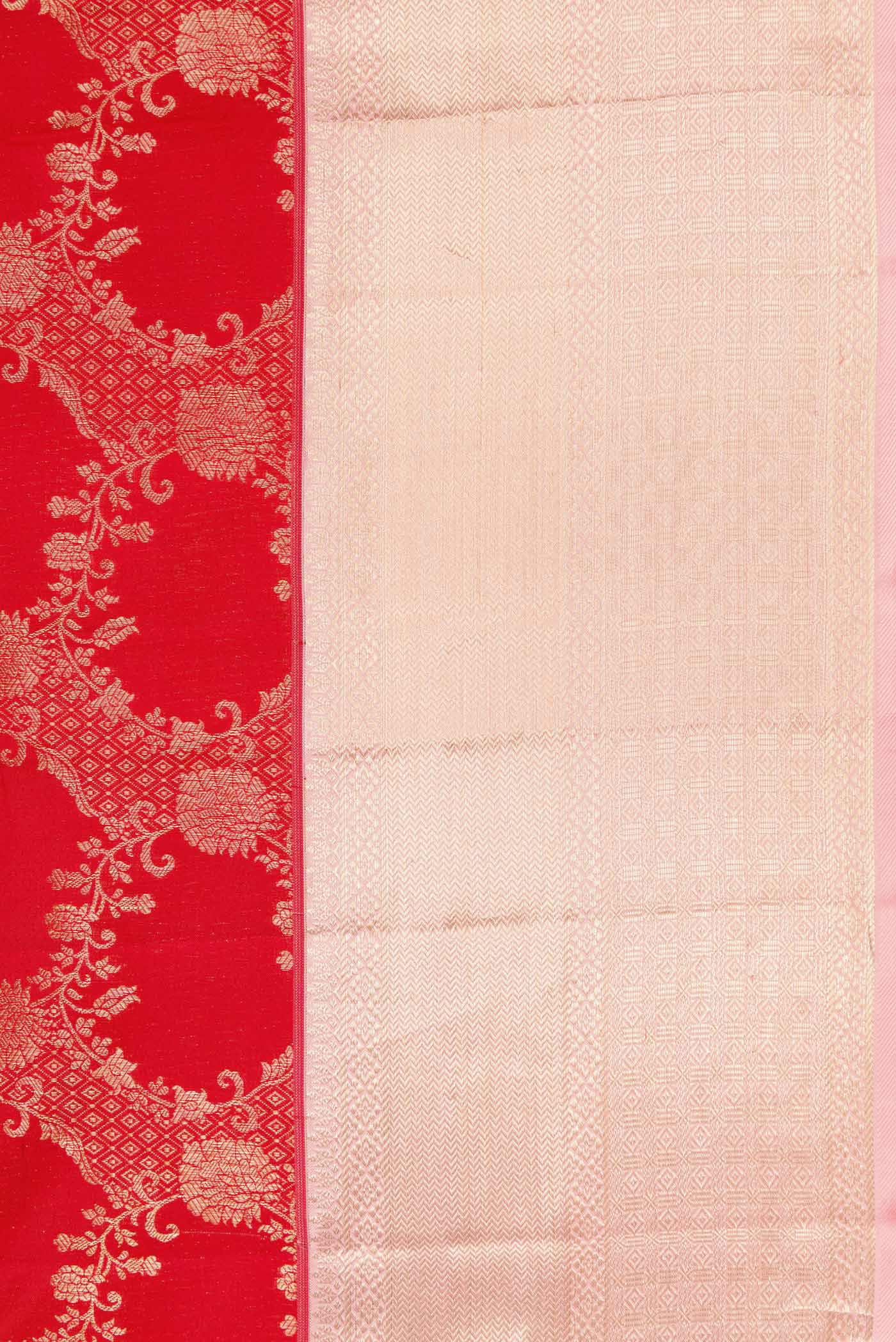 Border image of Red Dual Tone Kanchipuram Silk Saree with Zari Brocade on the body and Zari Border. 