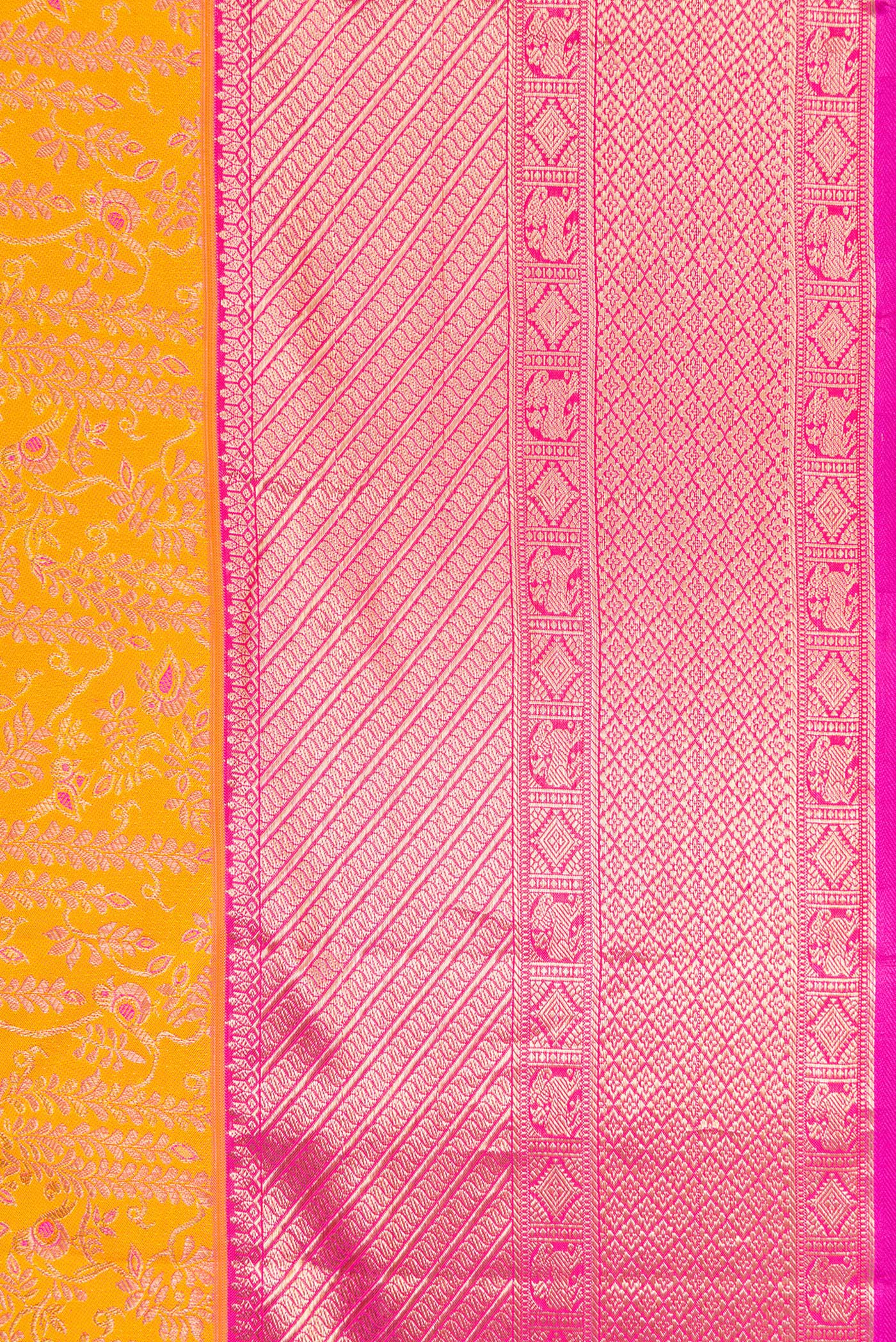 Border image of Yellow Dual Tone Kanchipuram Silk Saree with Zari Brocade on the body and Zari Border. 