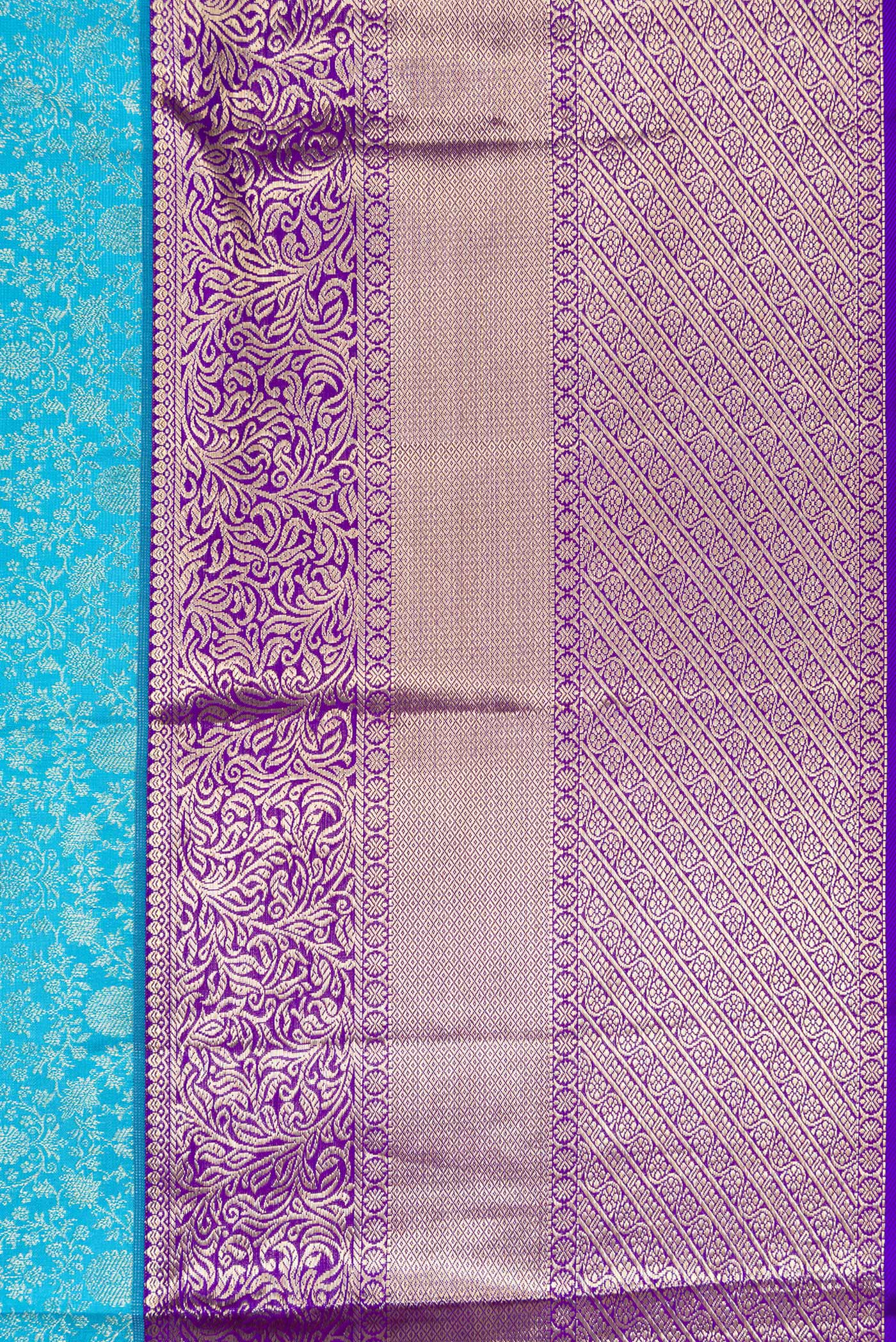 Border image of Sky Blue Dual Tone Kanchipuram Silk Saree with Zari Brocade on the body and Fancy Border. 
