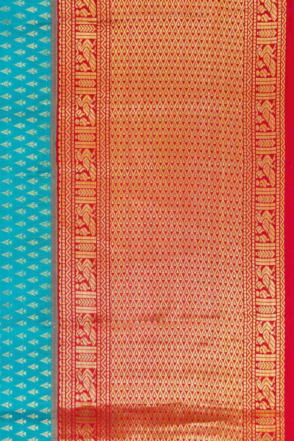 Border image of Sky Blue Dual Tone Kanchipuram Silk Saree with Zari Brocade on the body and Zari Border. 