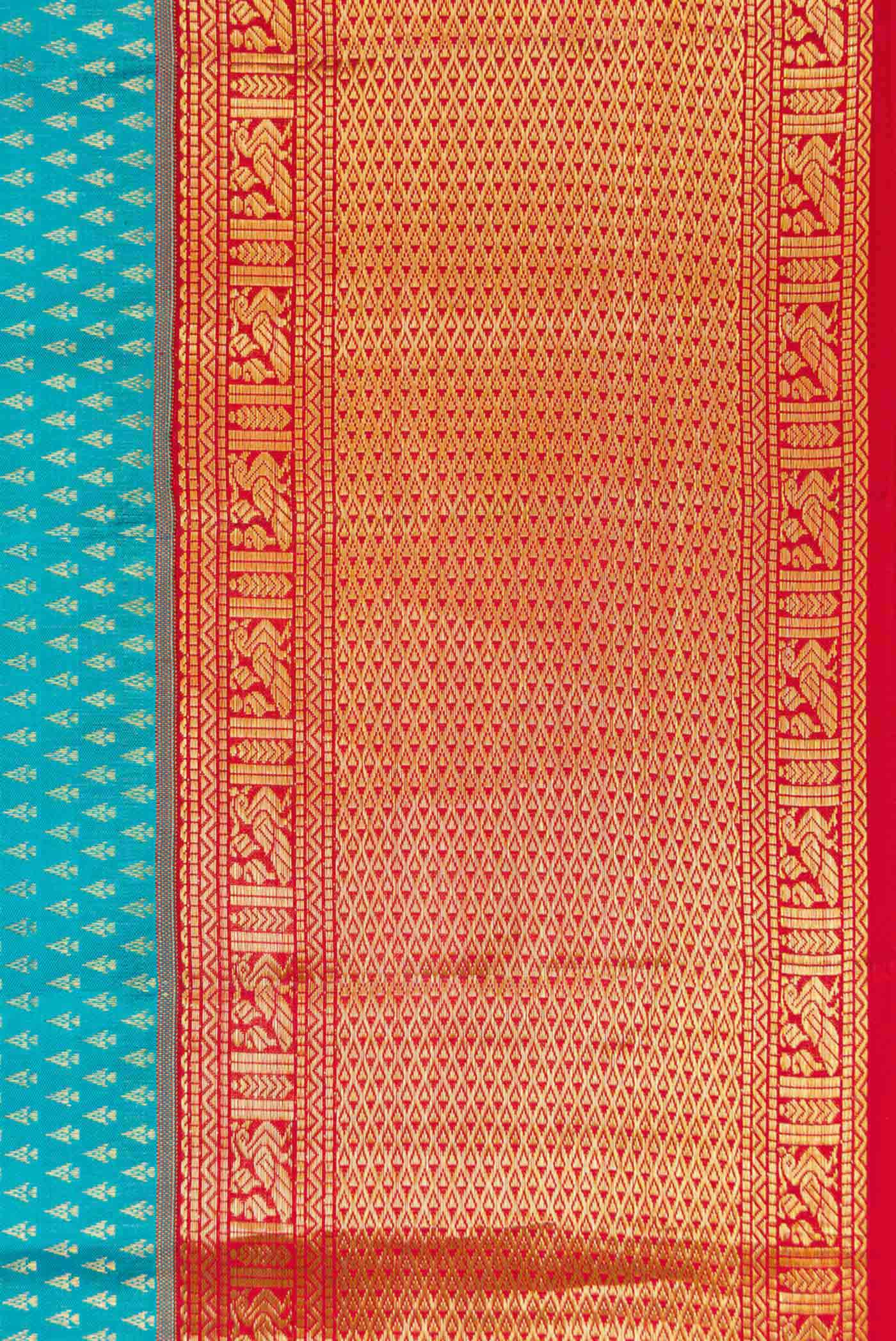 Border image of Sky Blue Dual Tone Kanchipuram Silk Saree with Zari Brocade on the body and Zari Border. 