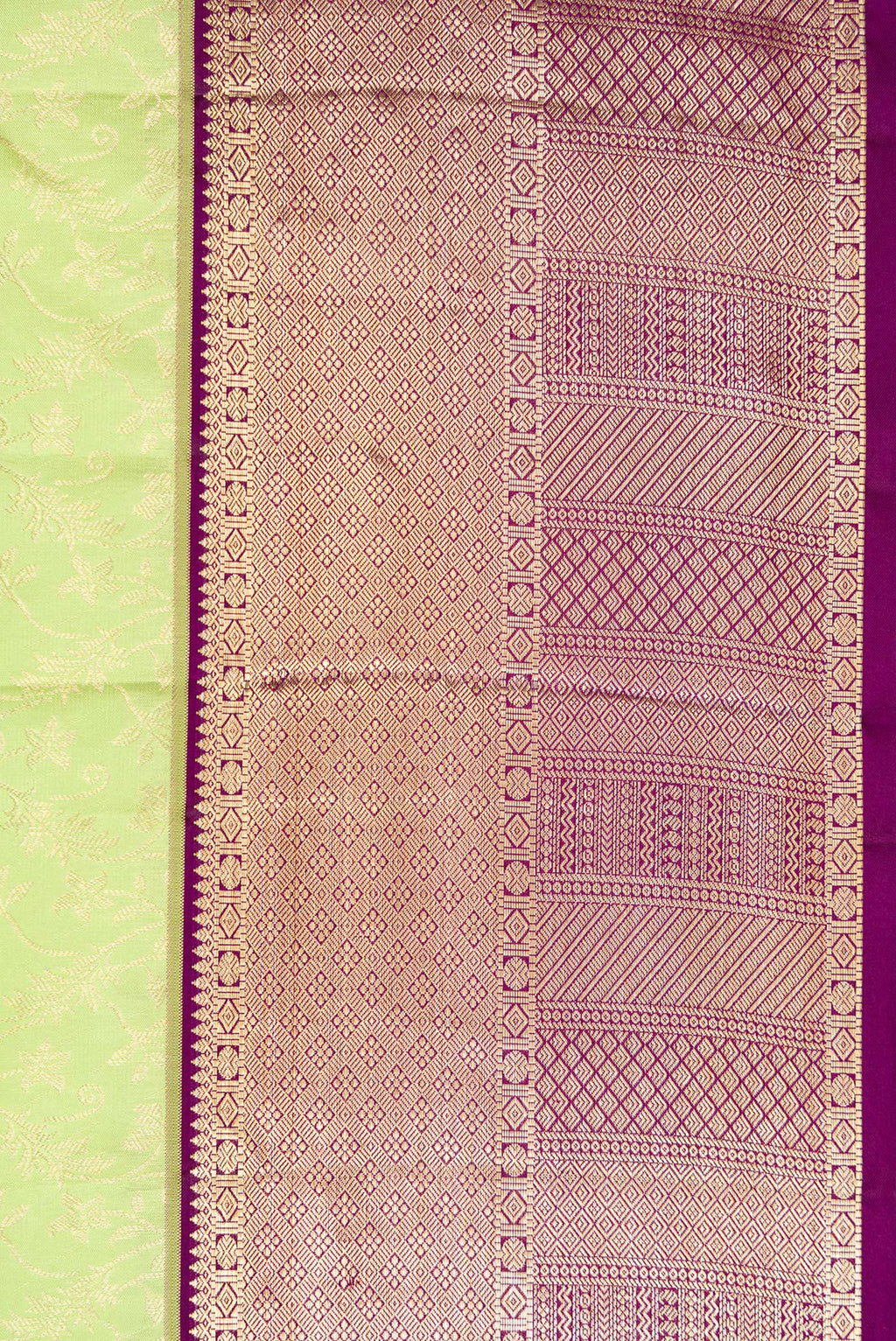 Border image of Parrot Green Dual Tone Kanchipuram Silk Saree with Zari Brocade on the body and Zari Border. 