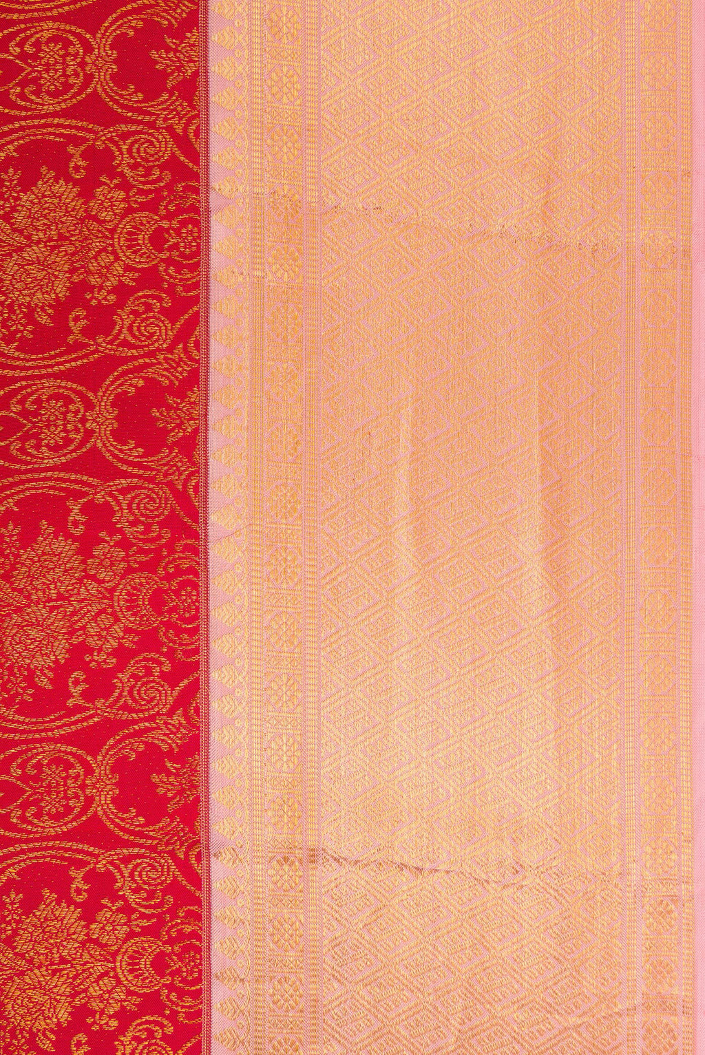 Border image of Red Dual Tone Kanchipuram Silk Saree with Zari Brocade on the body and Zari Border. 