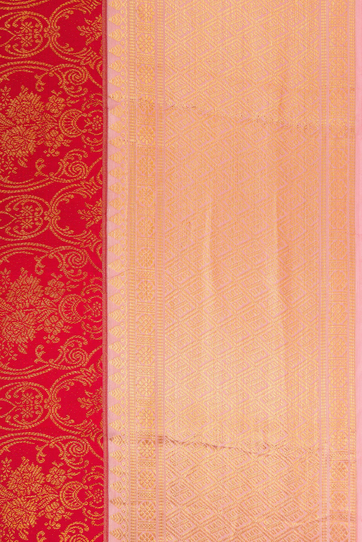 Border image of Red Dual Tone Kanchipuram Silk Saree with Zari Brocade on the body and Zari Border. 