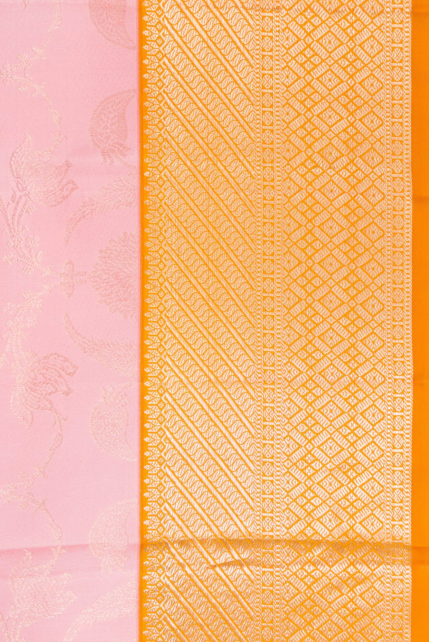Border image of Pink Dual Tone Kanjivaram Silk Saree with Zari Brocade on the body and Zari Border. 
