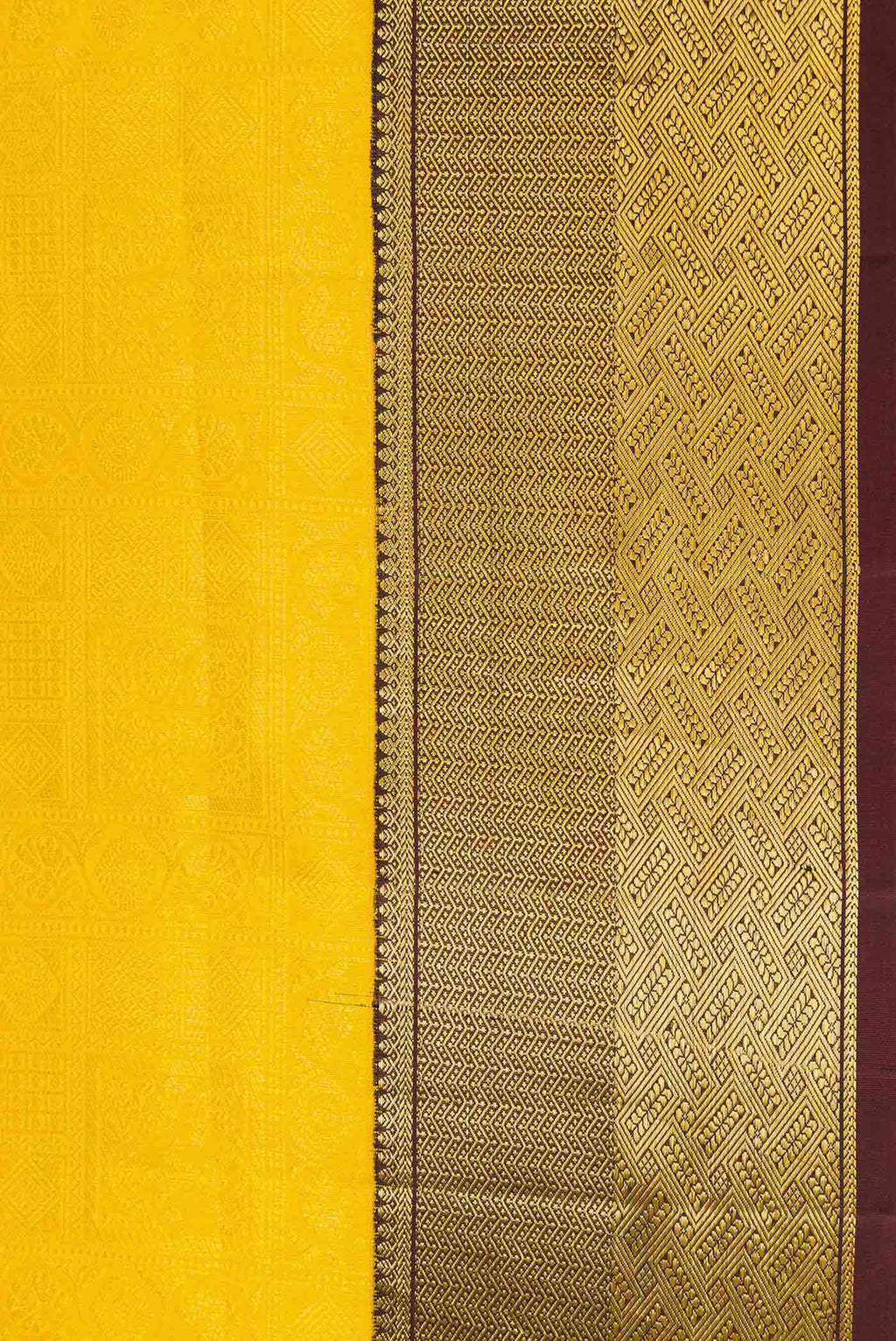 Border image of Yellow Dual Tone Kanjivaram Silk Saree with Zari Brocade on the body and Zari Border. 