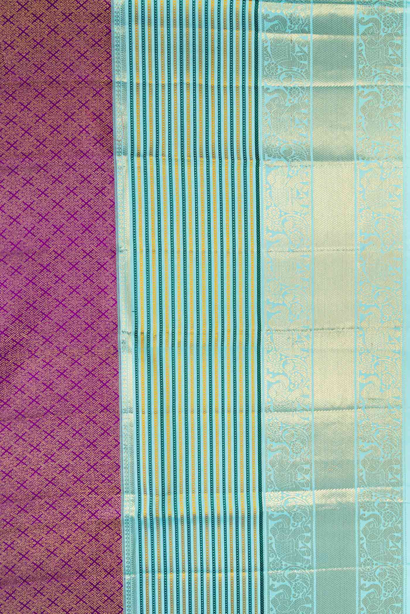 Border image of Purple Dual Tone Kanjivaram Silk Saree with Zari Brocade on the body and Zari Border. 