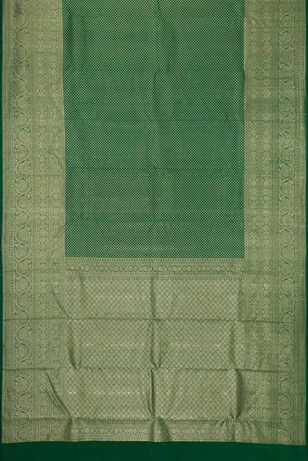 Flat view of Bottle Green Dual Tone Kanchipuram Silk Saree with Zari Brocade on the body and Fancy Border. 
