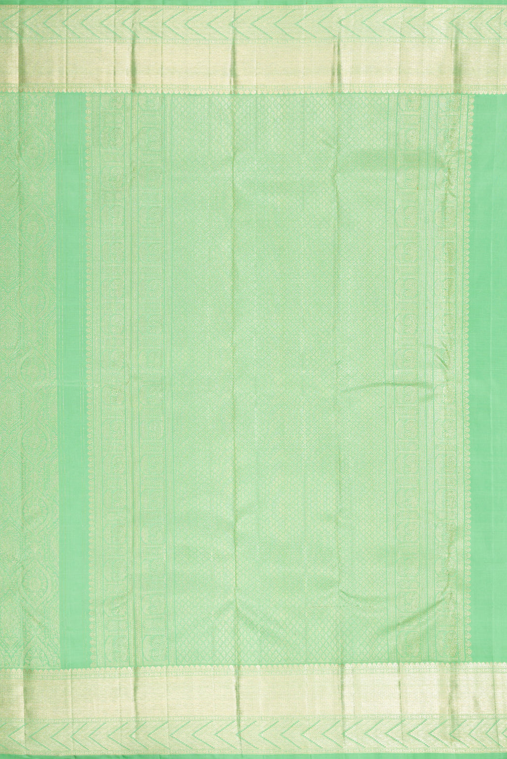 Close up image of the pallu of Light Green Dual Tone Kanchipuram Silk Saree with Zari Brocade on the body and Zari Border. 