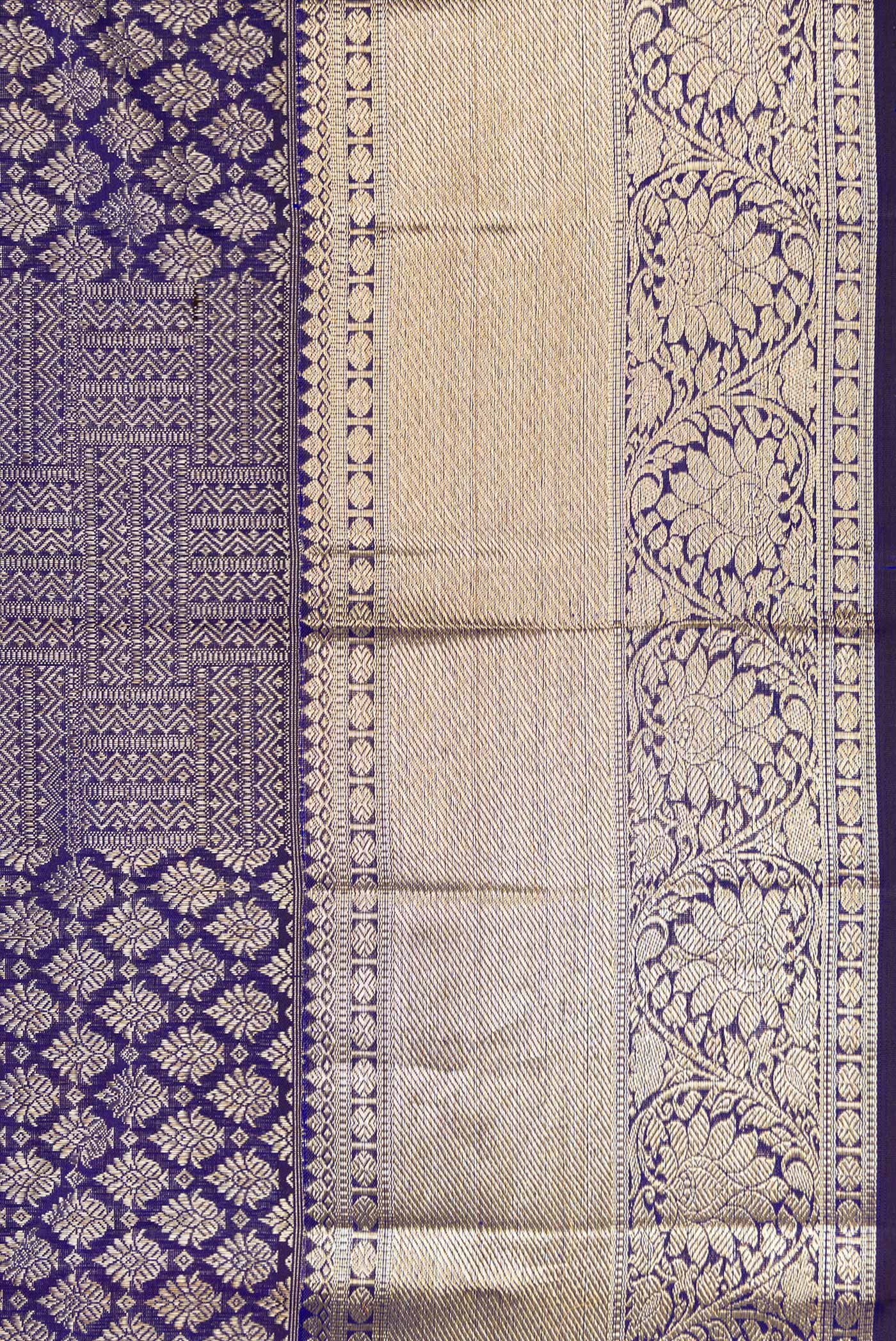 Border image of Royal Blue Dual Tone Kanchipuram Silk Saree with Zari Brocade on the body and Zari Border. 