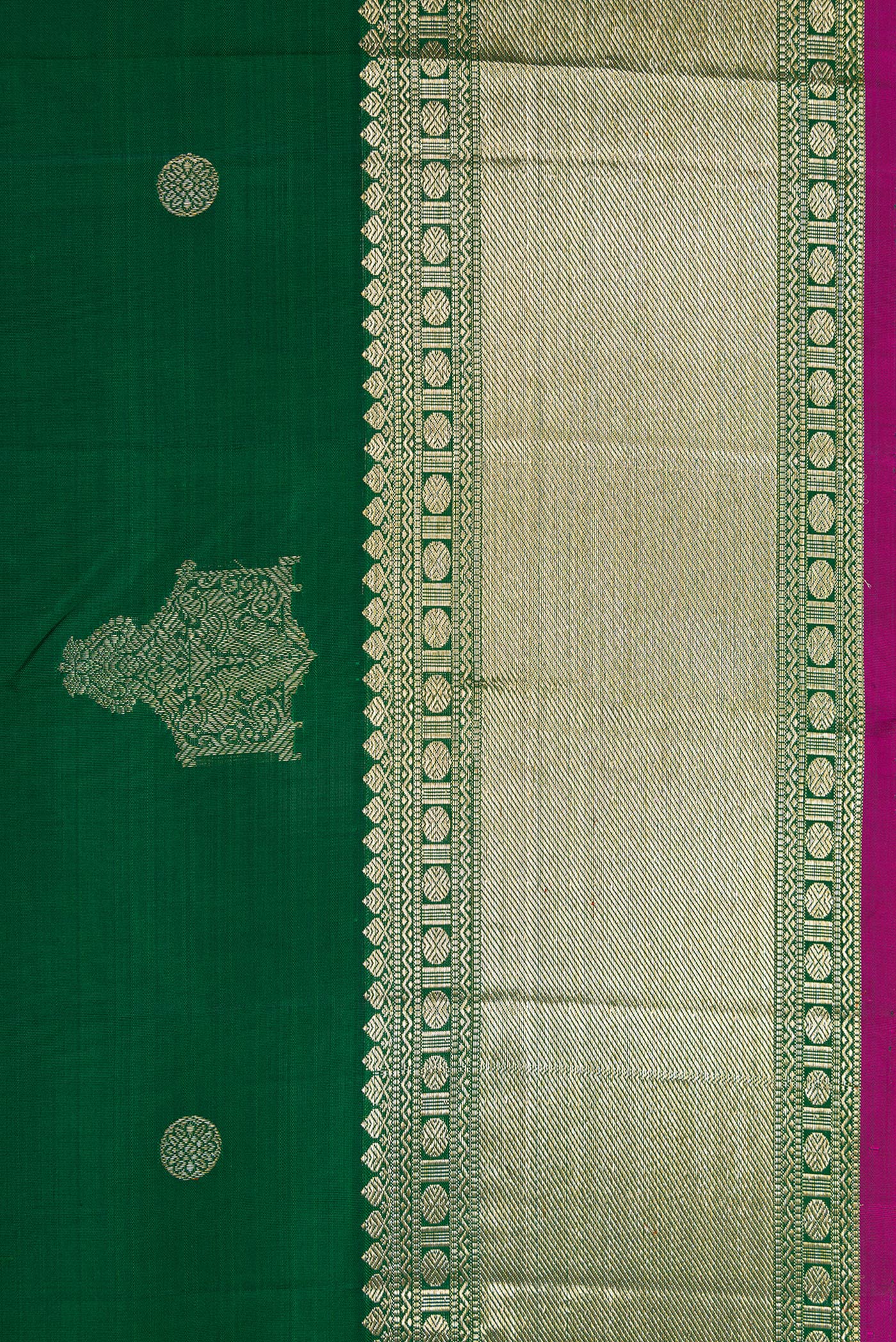 Border image of Green Dual Tone Kanjivaram Silk Saree with Zari Butta on the body and Zari Border. 