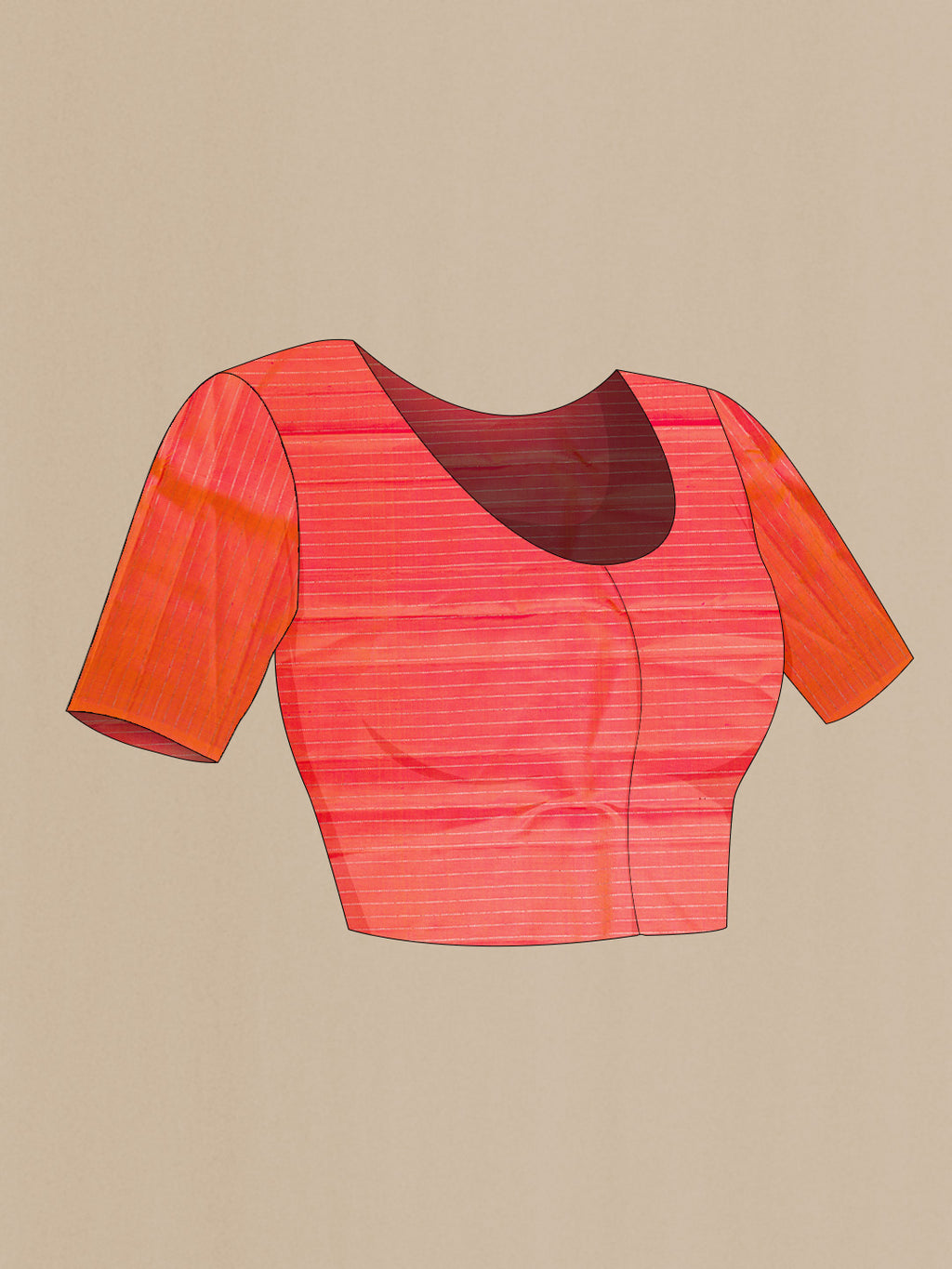 Close up image of the blouse of Coral Dual Tone Kanchipuram Silk Saree with Zari Brocade on the body and Without Border