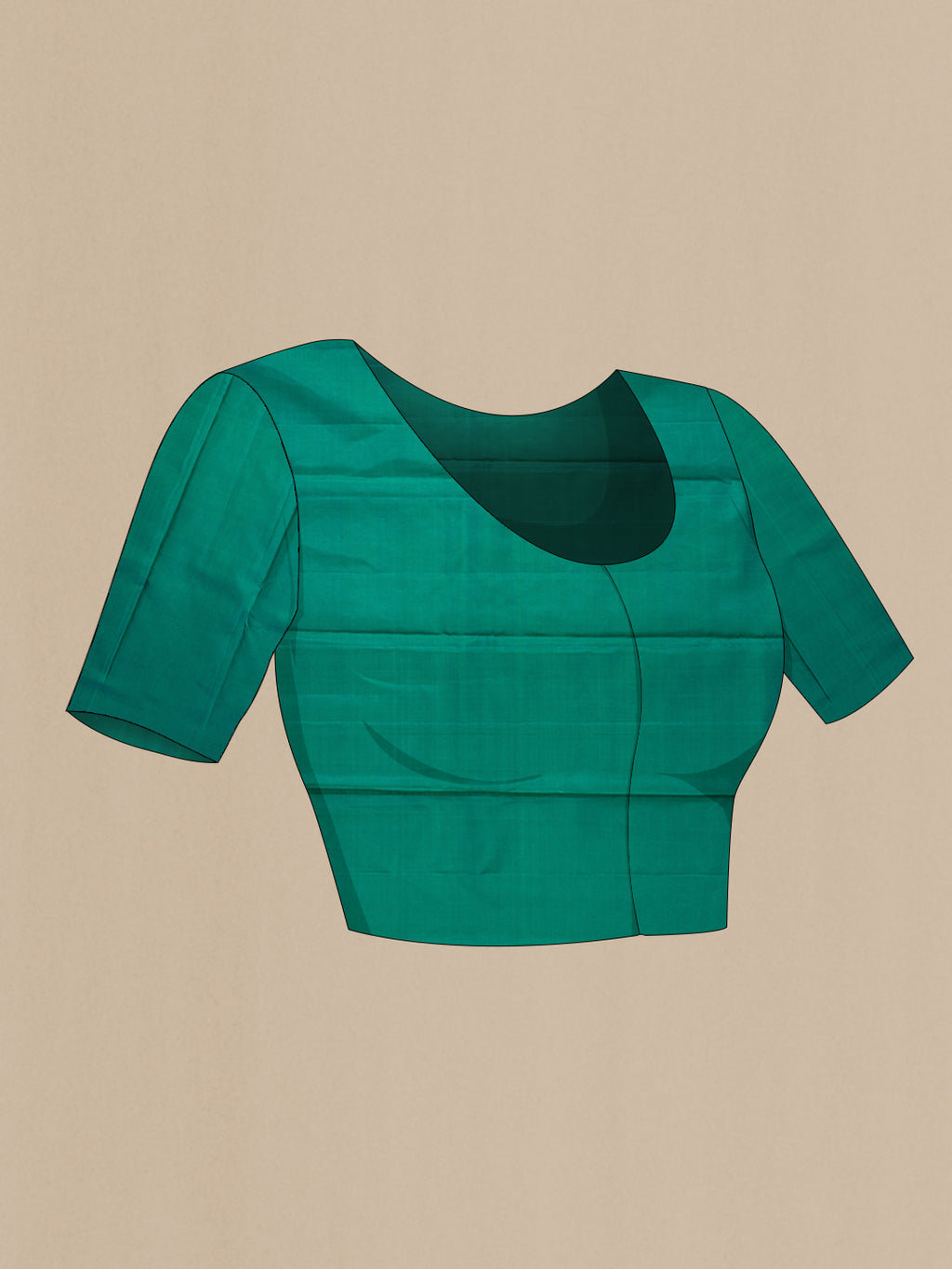 Close up image of the blouse of Green and Peacock Blue Color Kanchipuram Silk Saree with Zari Brocade on the body and Without Border. 