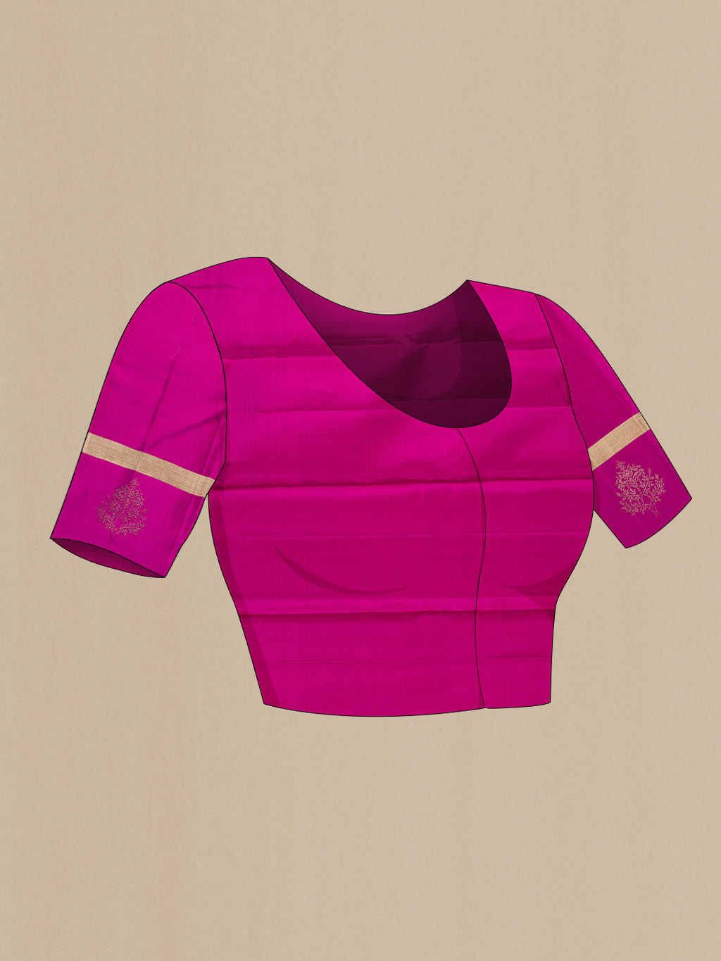 Close up image of the blouse of Magenta Dual Tone Kanjivaram Silk Saree with Zari Brocade on the body and Fancy Border. 