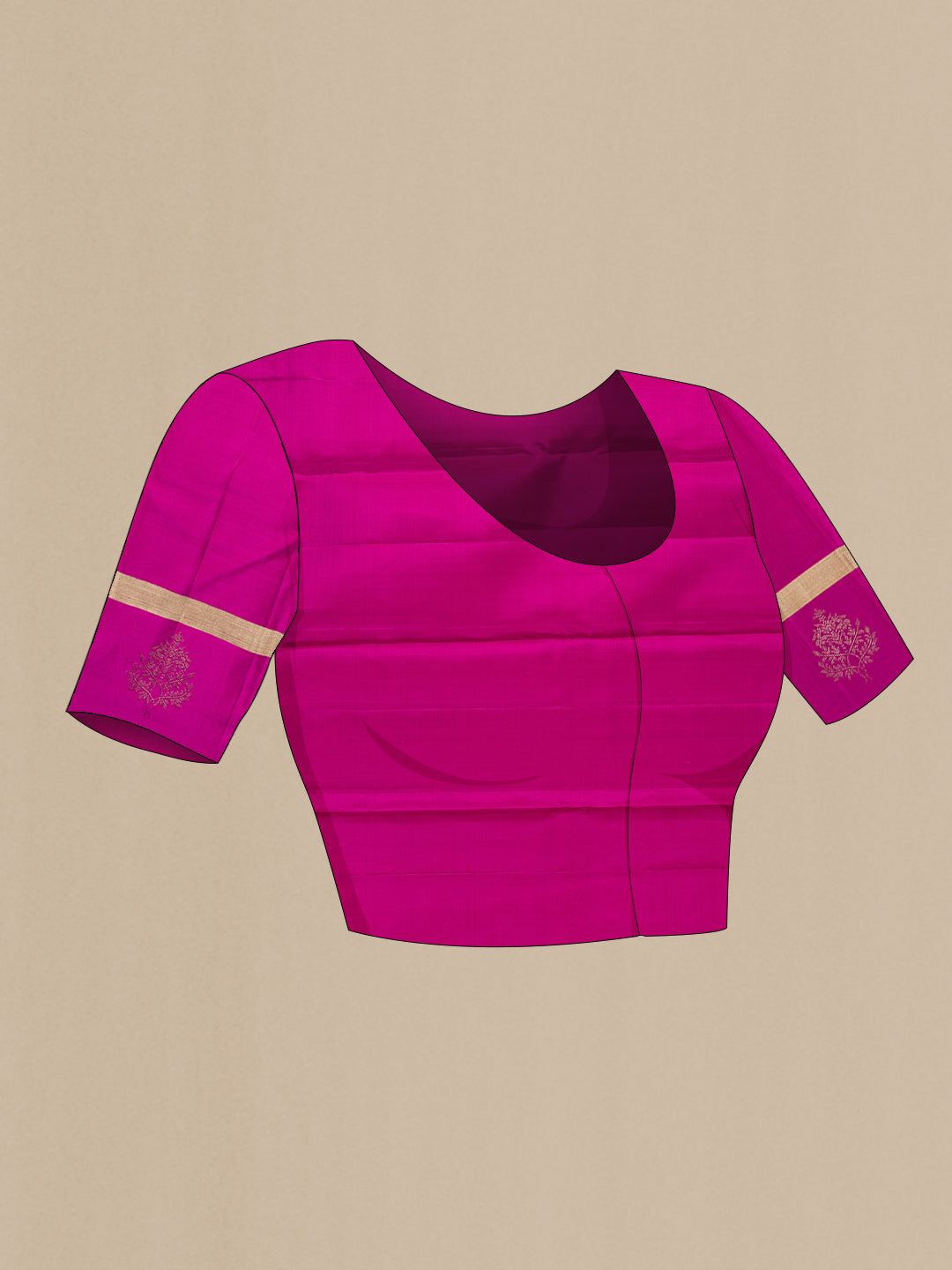 Close up image of the blouse of Magenta Dual Tone Kanjivaram Silk Saree with Zari Brocade on the body and Fancy Border. 