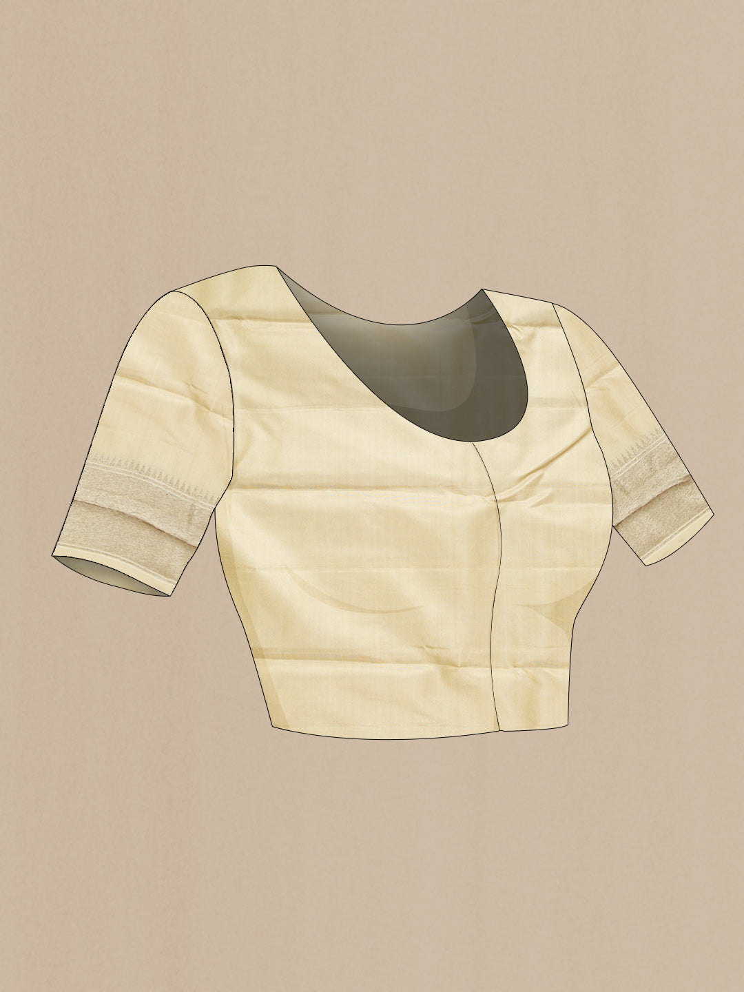 Close up image of the blouse of Beige Dual Tone Kanchipuram Silk Saree with Zari Brocade on the body and Zari Border
