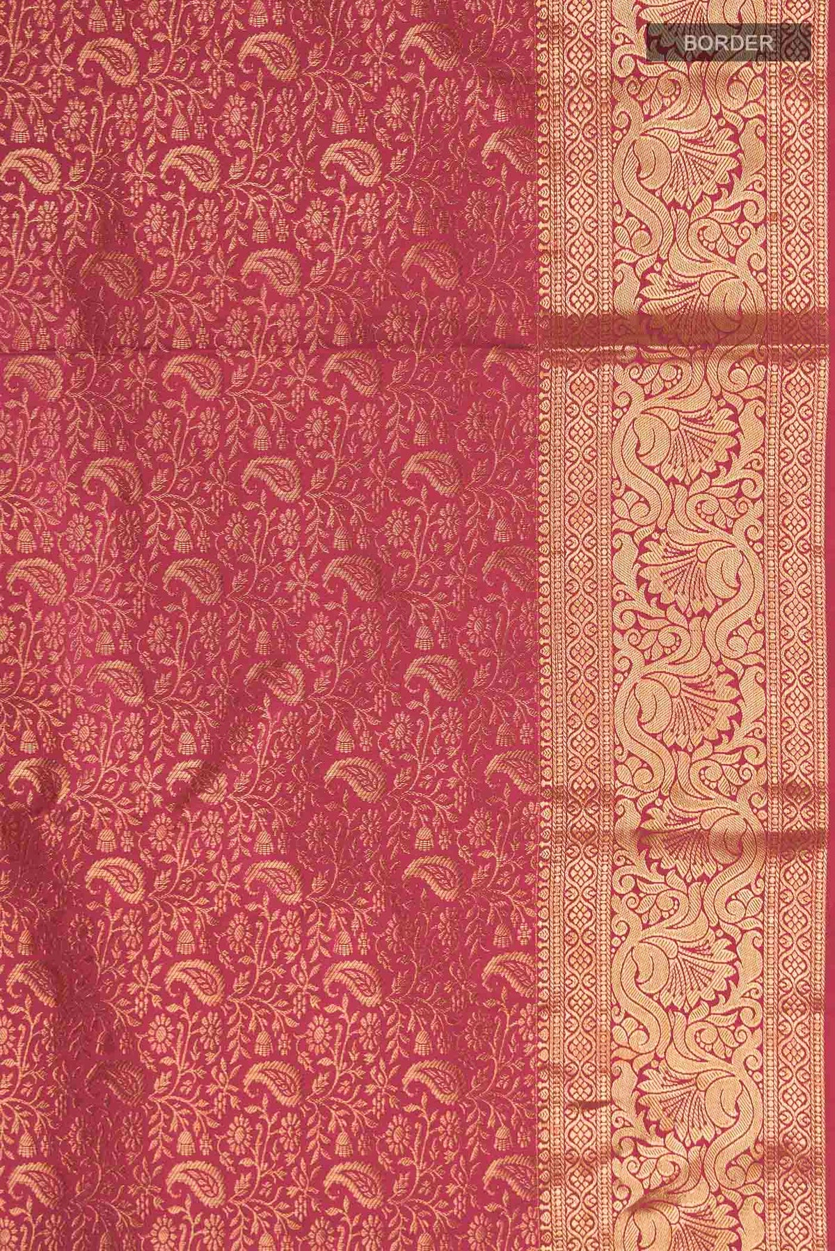 Border image of Pink Kanchipuram Silk Saree with Zari Brocade on the body and Zari Border
