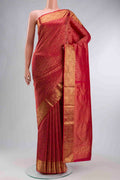 Pink Kanchipuram Silk Saree with Zari Brocade on the body and Zari Border displayed on a mannequin