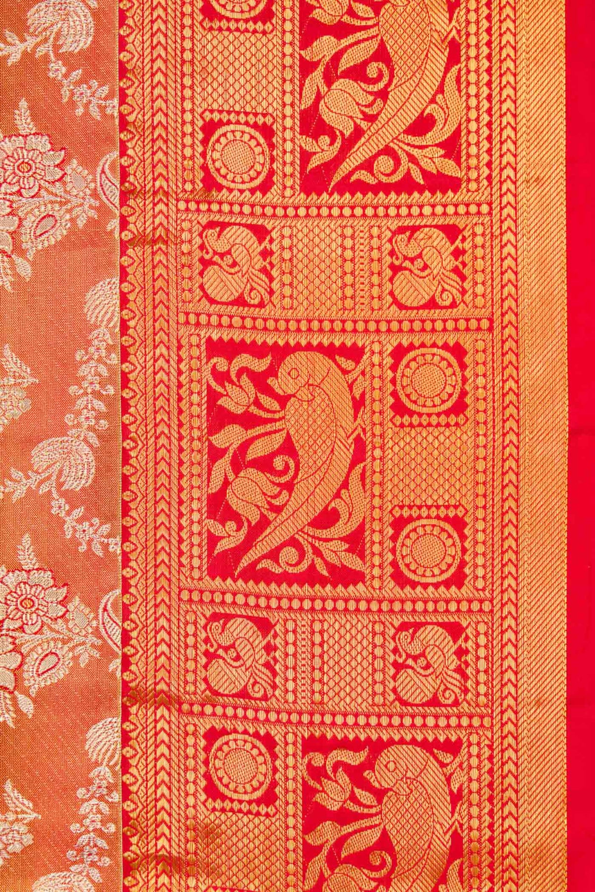 Border image of Red Dual Tone Kanchipuram Tissue Silk Saree with Zari Brocade on the body and Zari Border