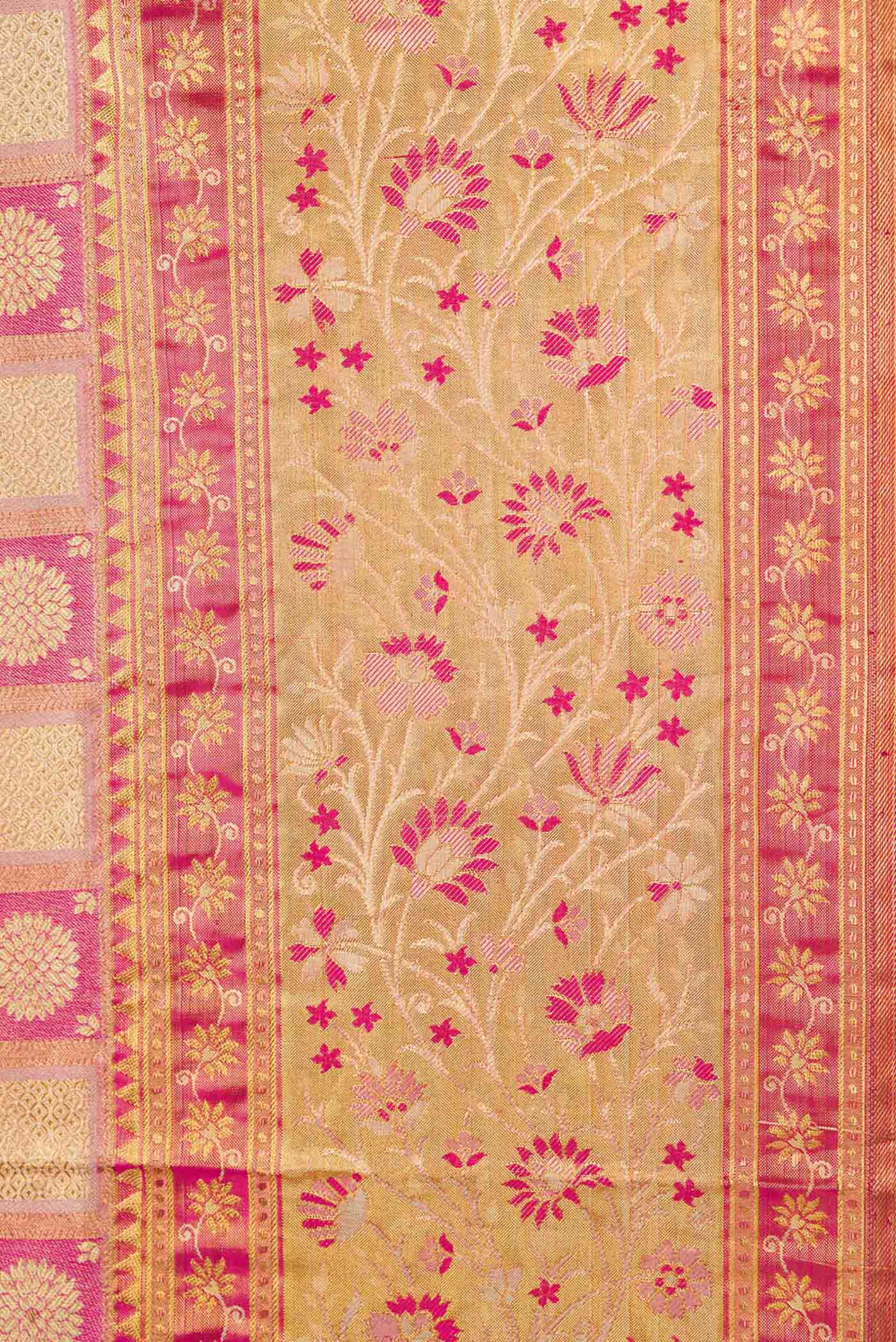 Border image of Pink Dual Tone Kanchipuram Tissue Silk Saree with Zari Brocade on the body and Zari Border