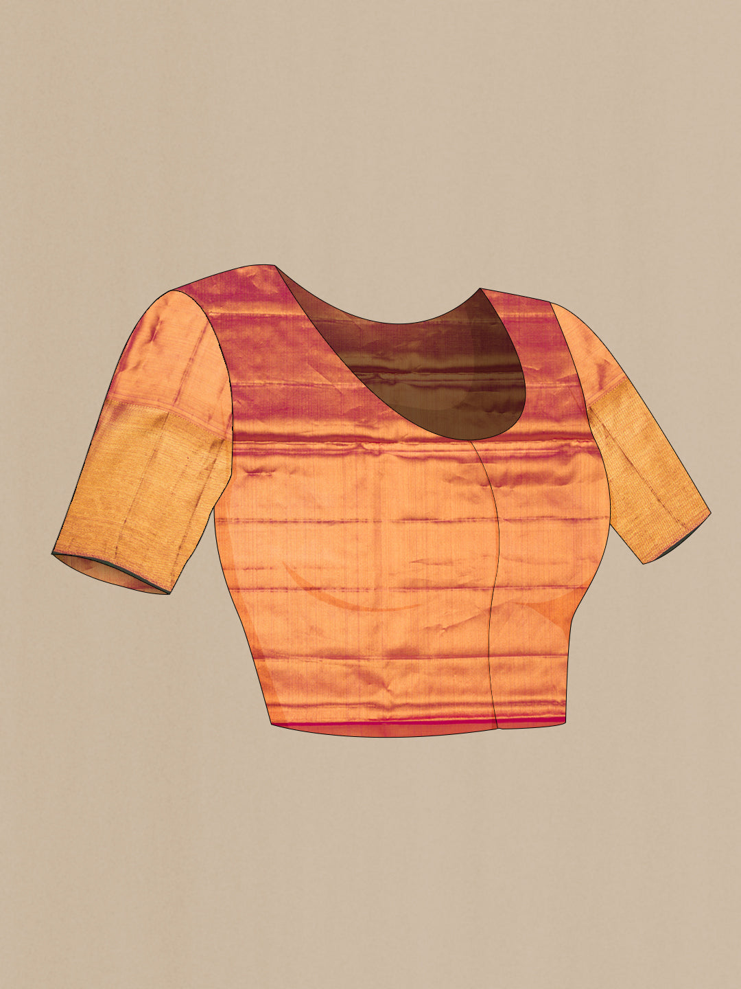 Close up image of the blouse of Gold Dual Tone Kanchipuram Tissue Silk Saree with Zari Brocade on the body and Zari Border. 