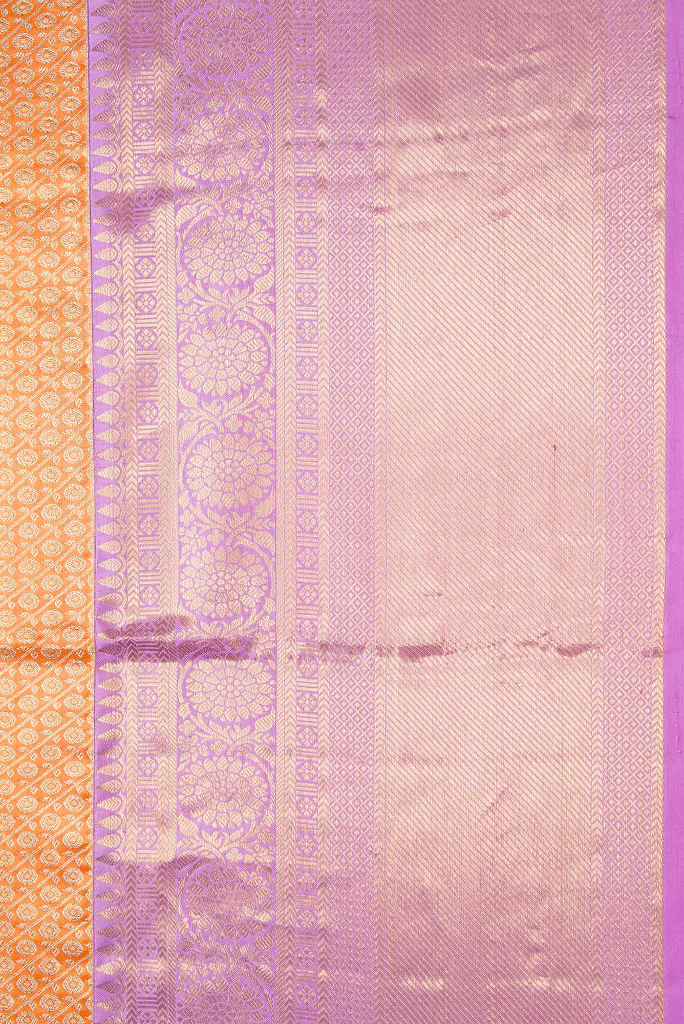 Border image of Orange Kanchipuram Tissue Silk Saree with Zari Brocade on the body and Zari Border