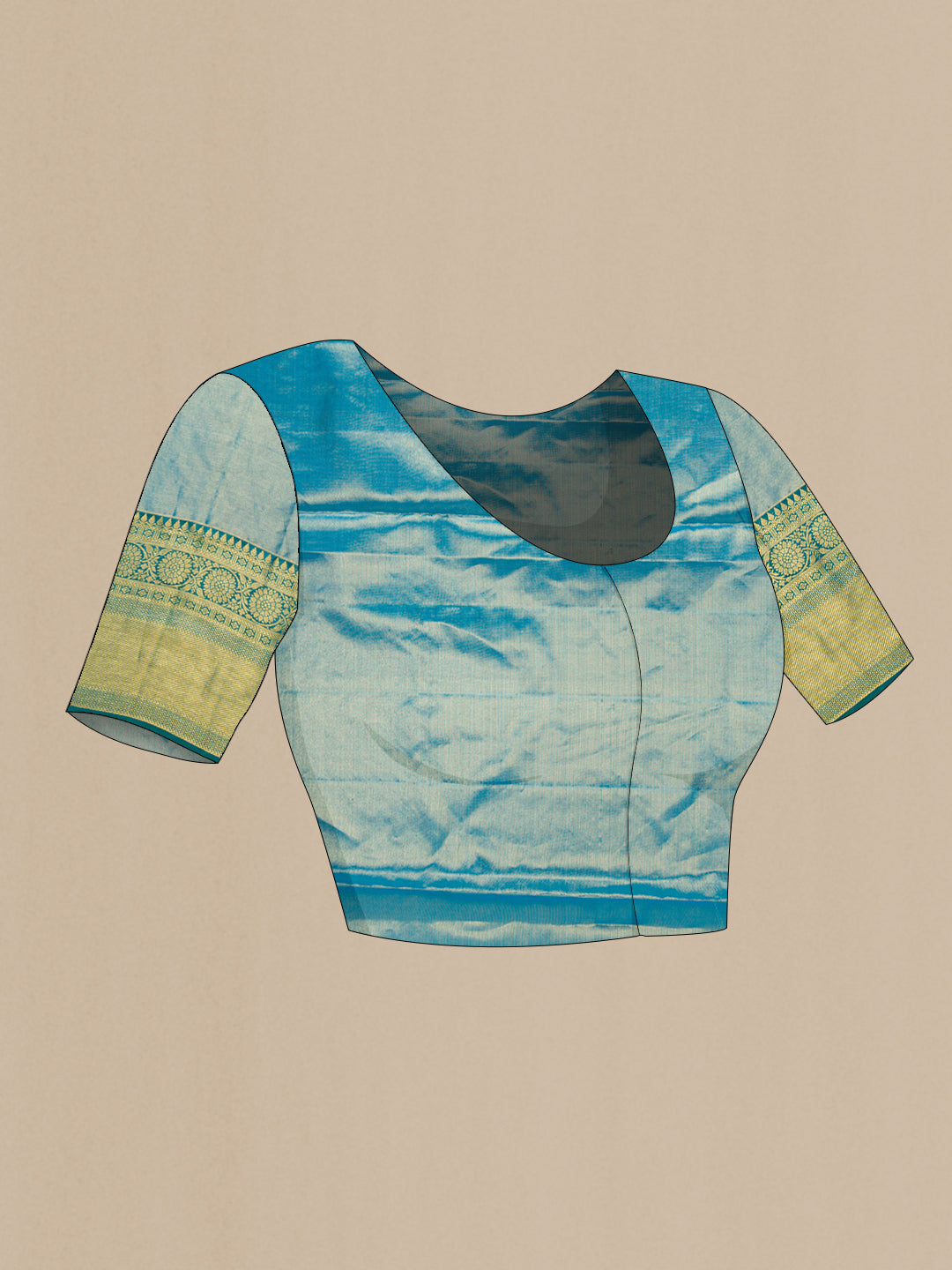 Close up image of the blouse of Pink Dual Tone Kanchipuram Tissue Silk Saree with Zari Brocade on the body and Zari Border. 