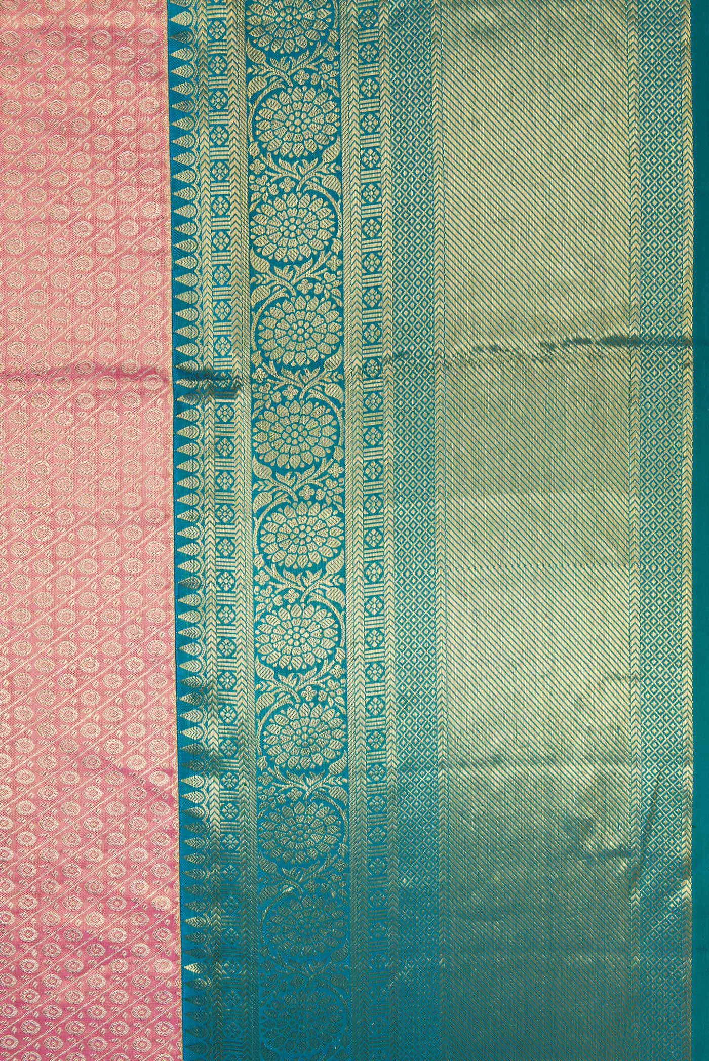 Border image of Pink Dual Tone Kanchipuram Tissue Silk Saree with Zari Brocade on the body and Zari Border. 