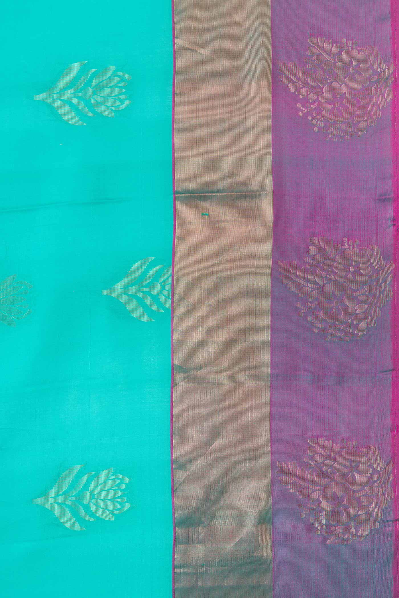 Border image of Sea Green Dual Tone Soft Silk Saree with Zari Butta on the body and Zari Border. 