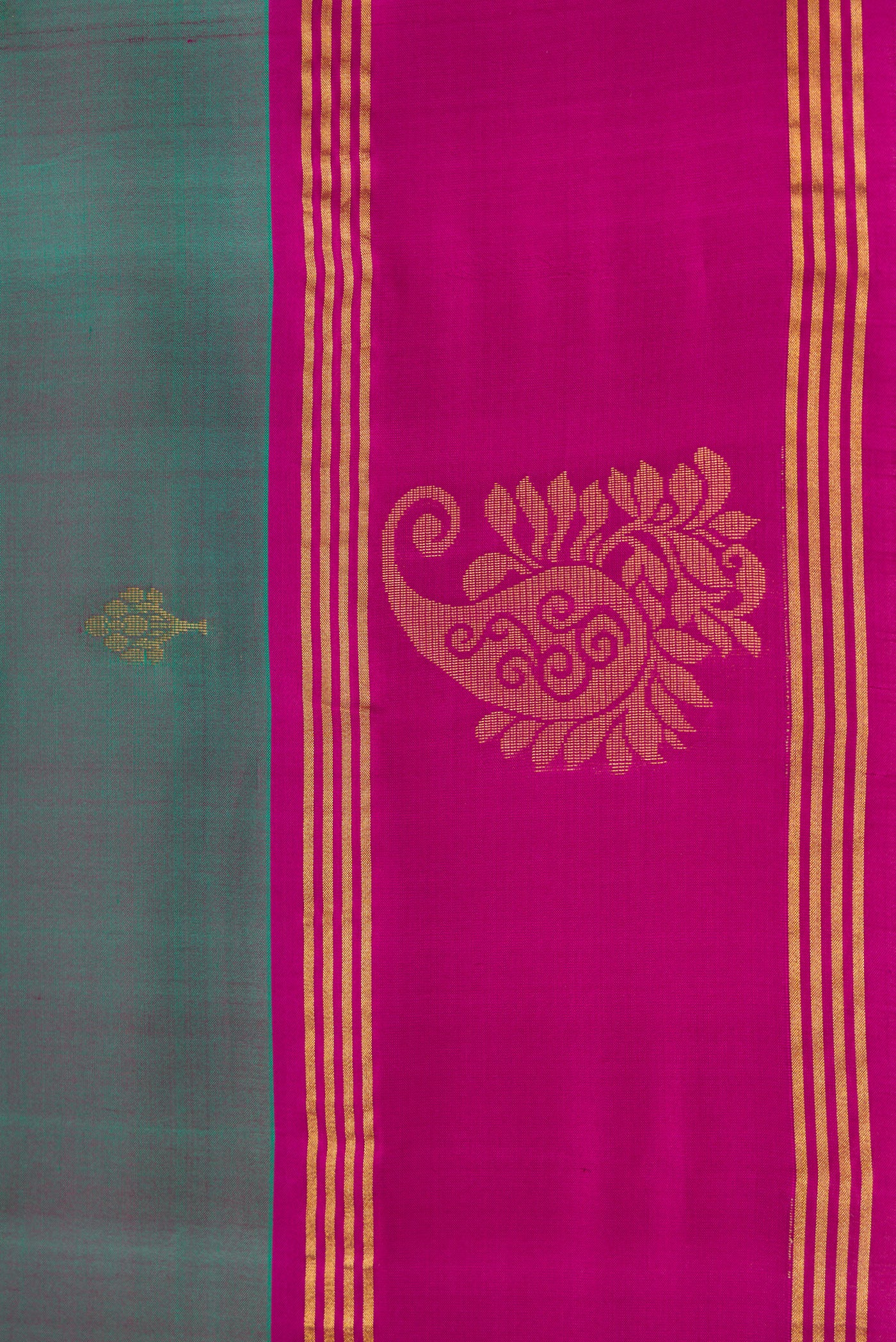 Border image of Green Dual Tone Soft Silk Saree with Zari Butta on the body and Fancy Border. 