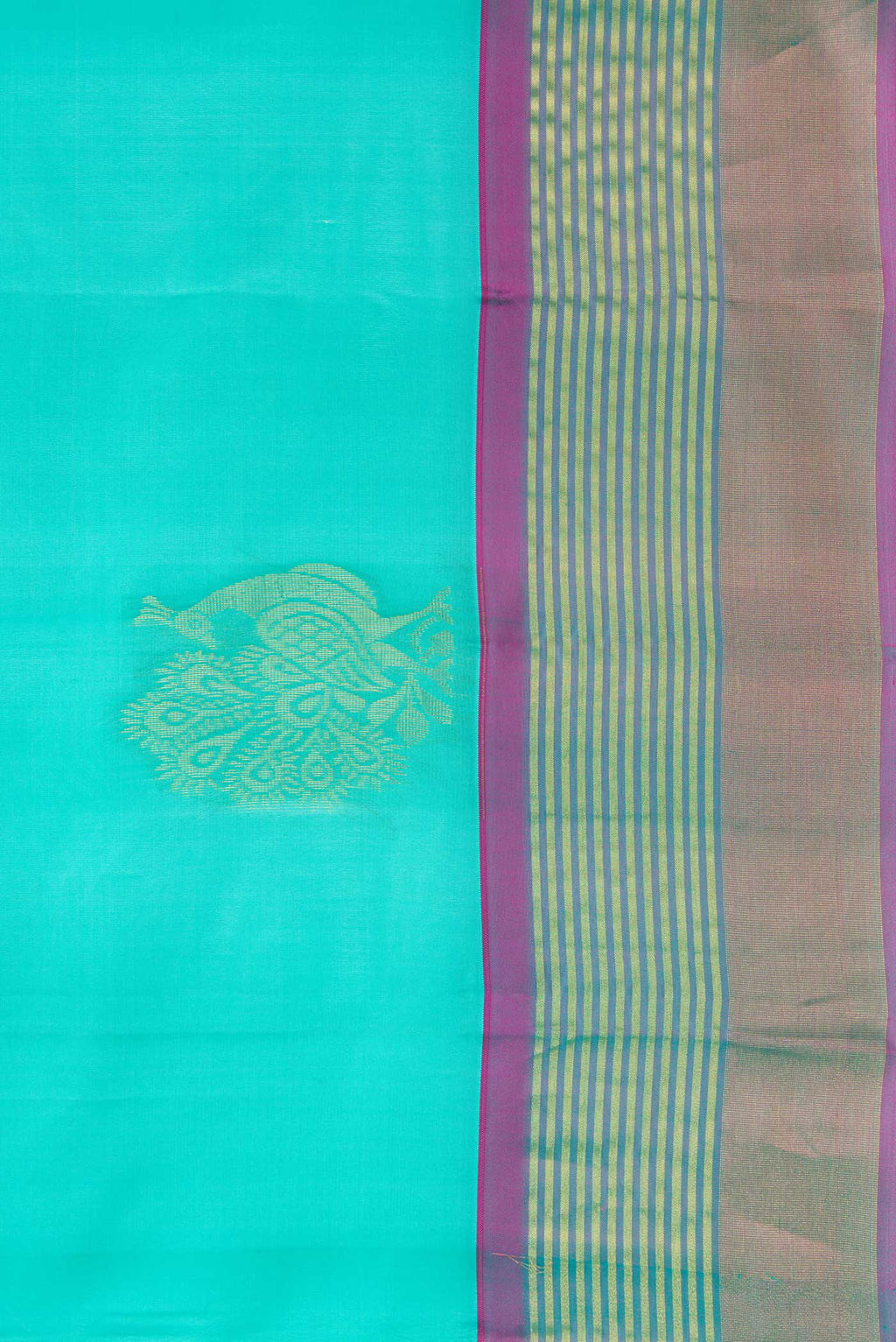 Border image of Sky Blue Dual Tone Soft Silk Saree with Zari Butta on the body and Zari Border. 