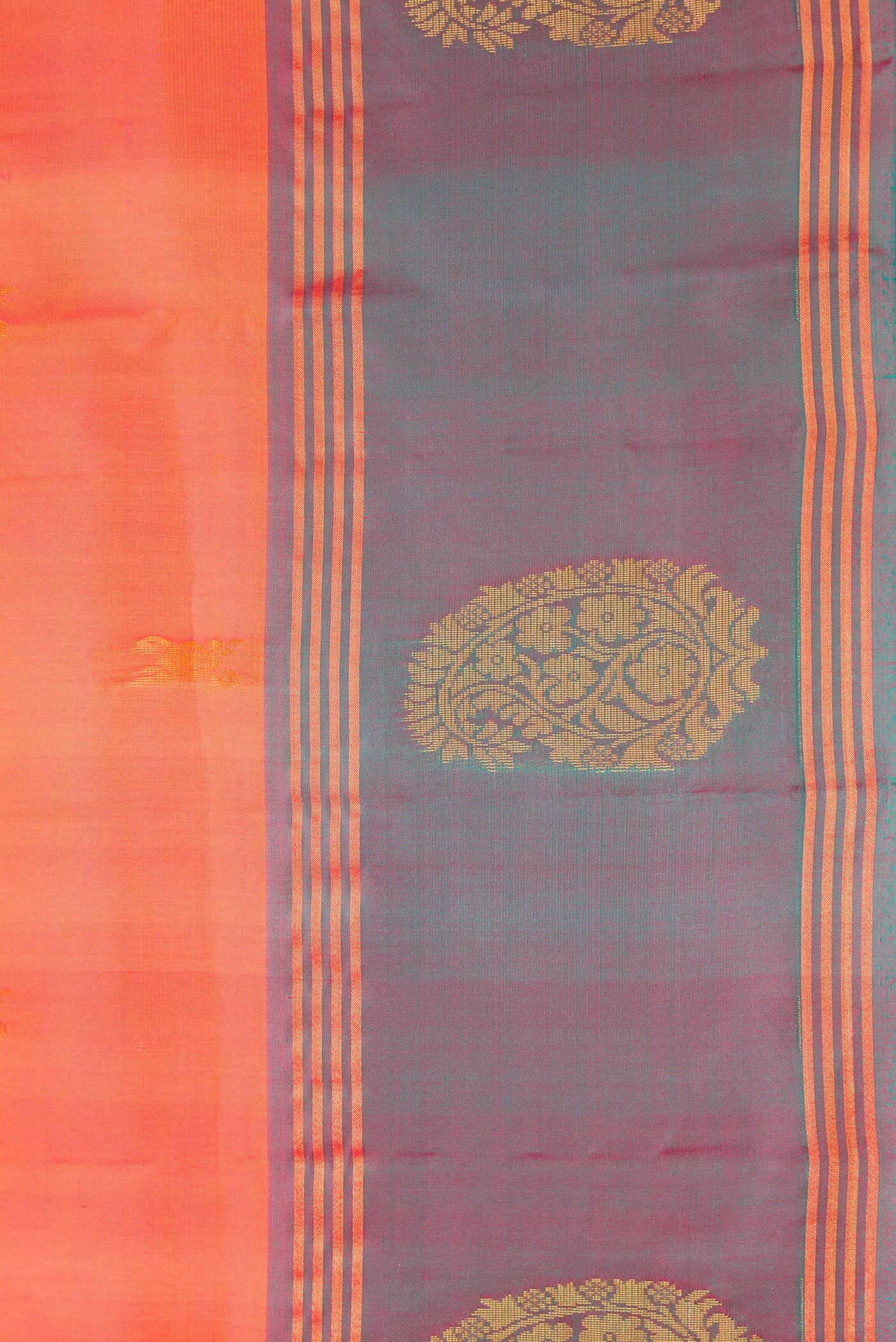 Border image of Coral Dual Tone Soft Silk Saree with Zari Butta on the body and Zari Border. 