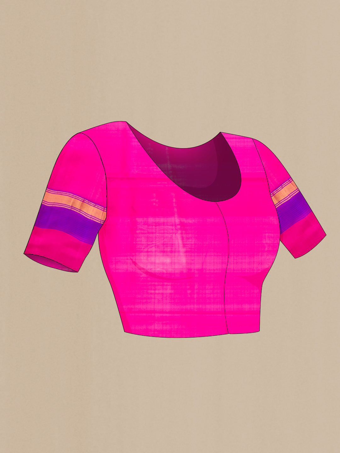 Close up image of the blouse of Orange Dual Tone Soft Silk Saree with Zari Butta on the body and Zari Border. 