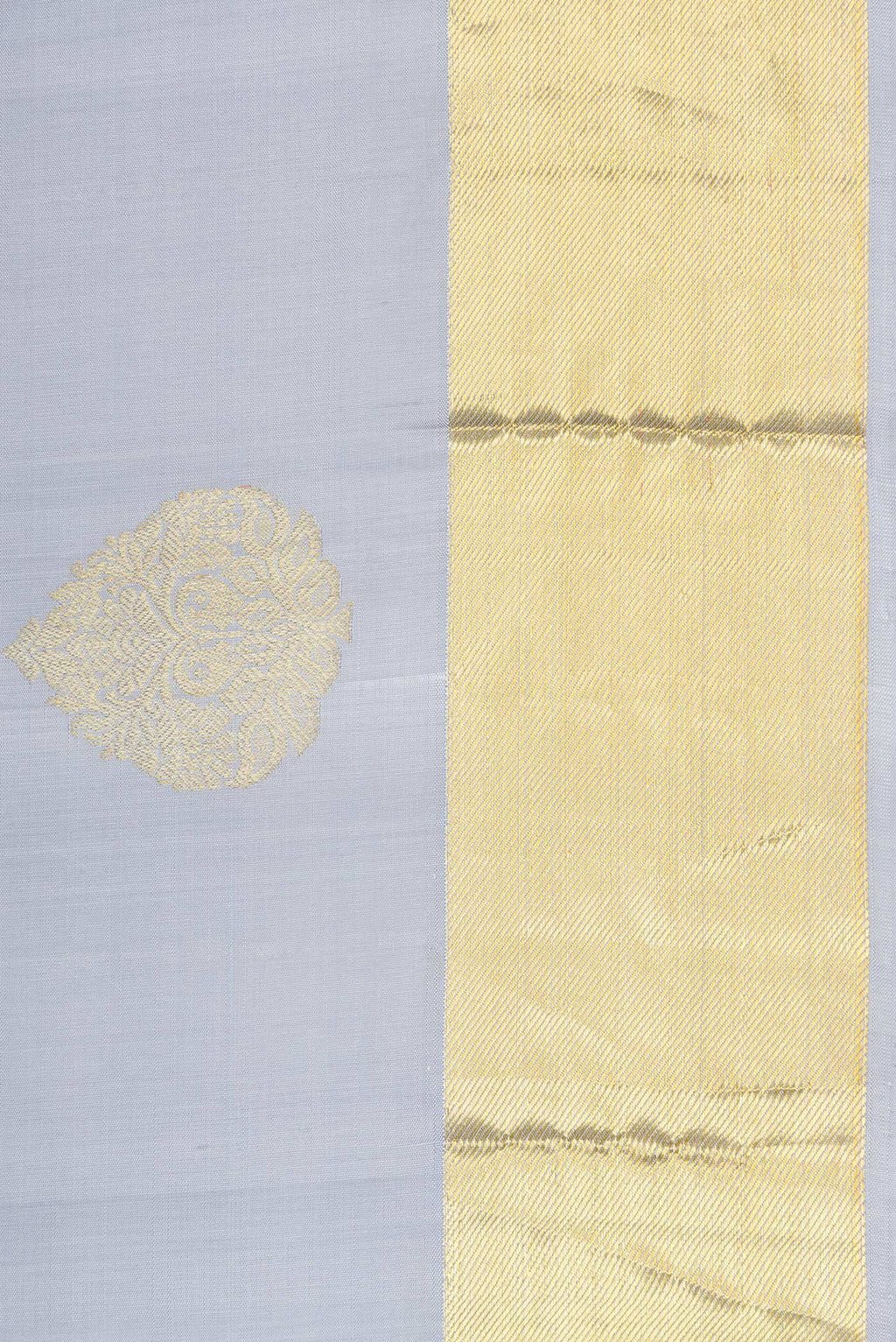 Border image of Grey Dual Tone Kanjivaram Silk Saree with Zari Butta on the body and Zari Border. 