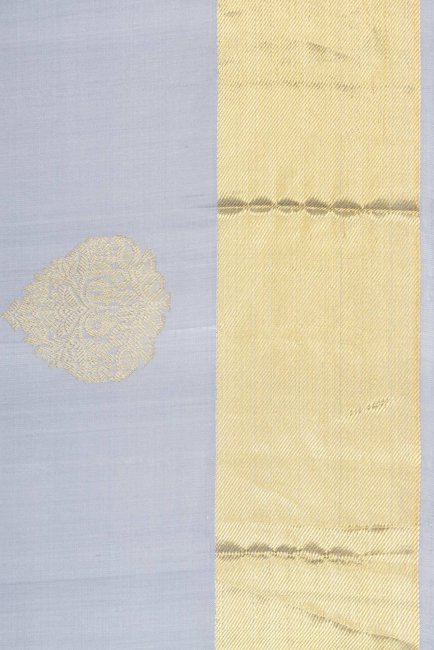 Border image of Grey Dual Tone Kanjivaram Silk Saree with Zari Butta on the body and Zari Border. 