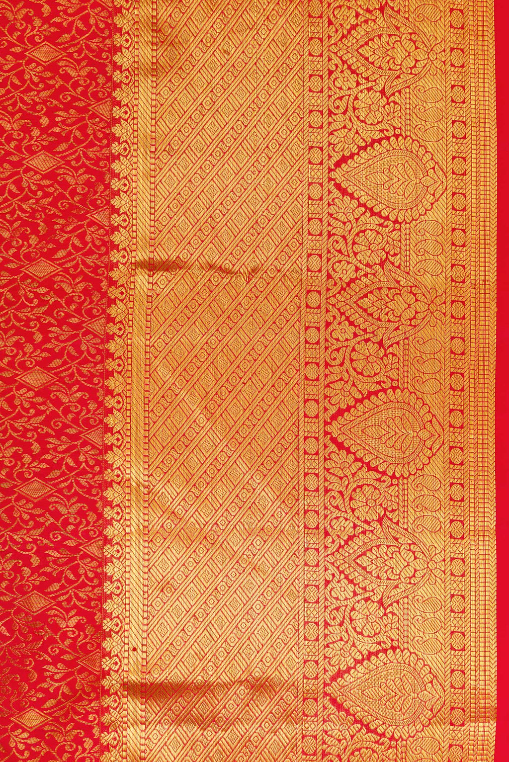 Border image of Red Dual Tone Kanjivaram Silk Saree with Zari Brocade on the body and Zari Border. 