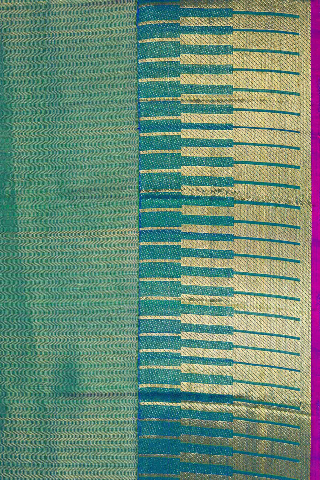 Border image of Peacock Blue Dual Tone Kanchipuram Silk Saree with Zari Brocade on the body and Zari Border. 