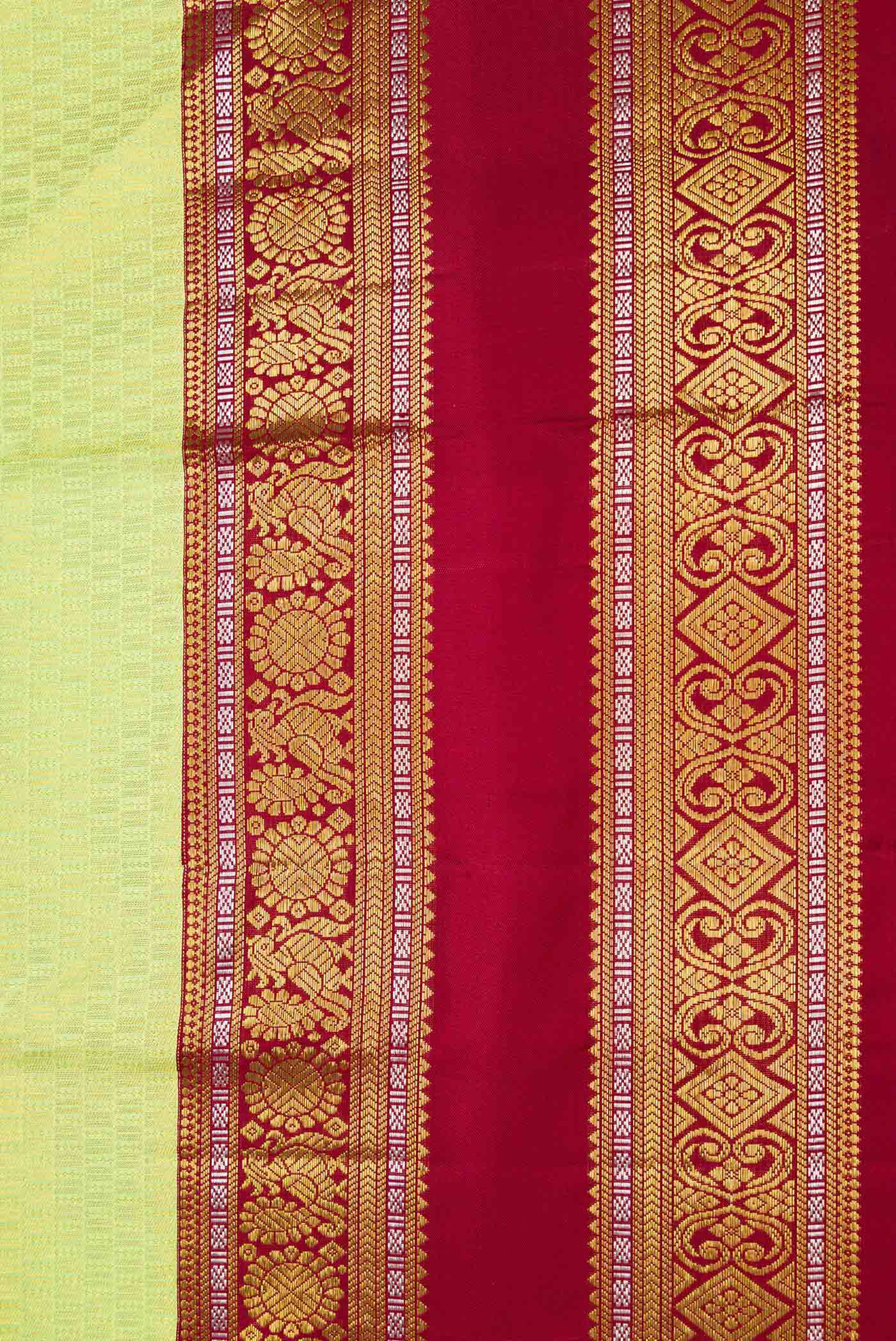 Border image of Green Kanchipuram Silk Saree with Zari Brocade on the body and Zari Border