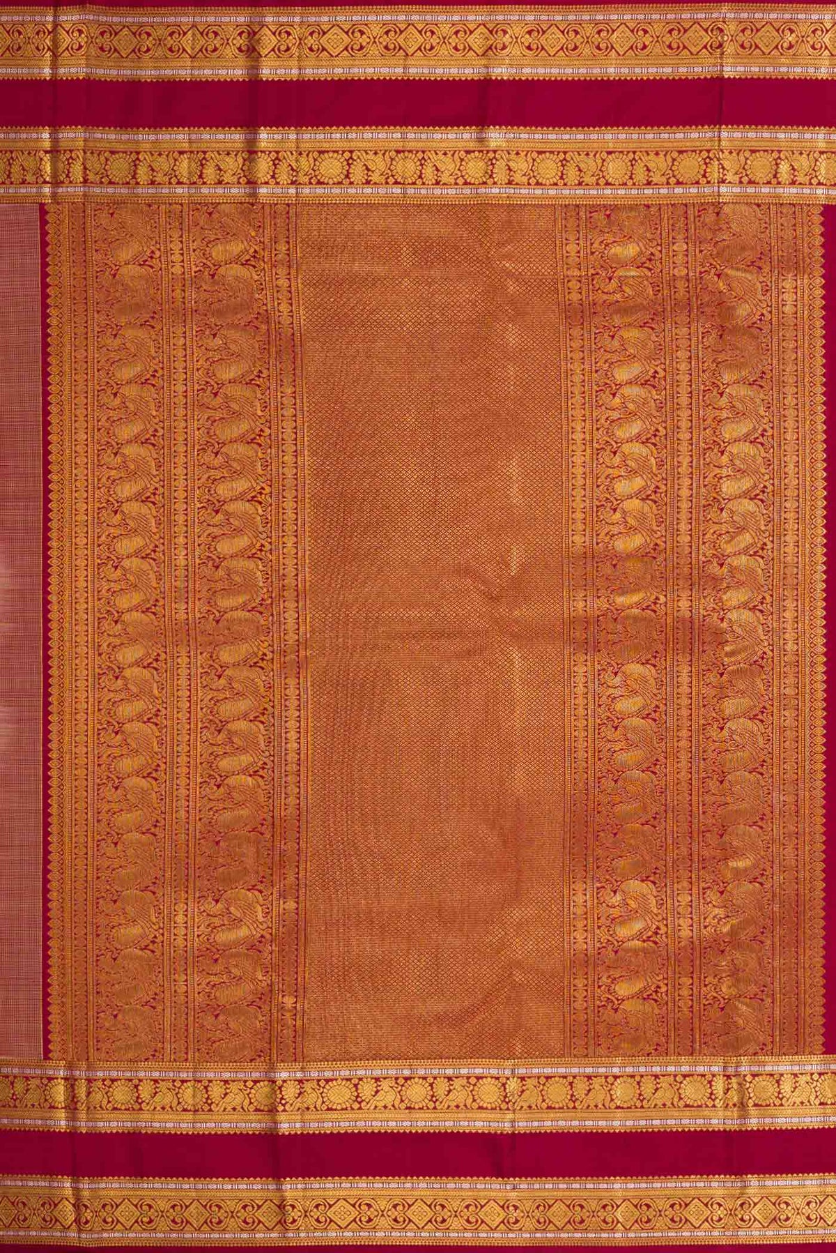 Close up image of the pallu of Green Kanchipuram Silk Saree with Zari Brocade on the body and Zari Border