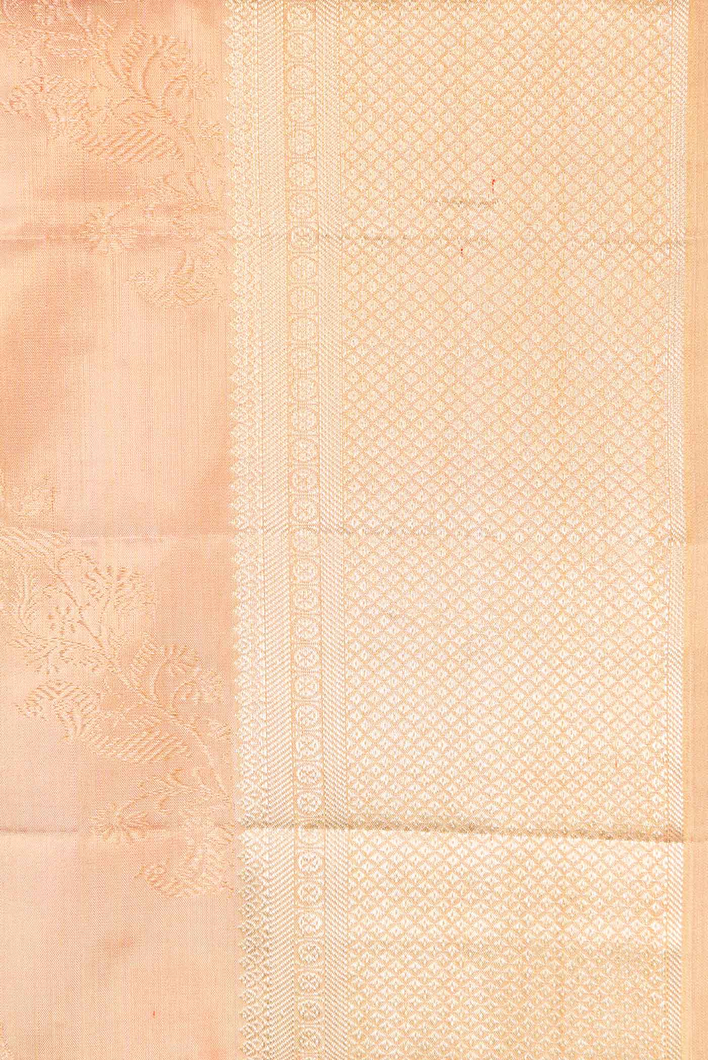 Border image of Rose Gold Dual Tone Kanjivaram Tissue Silk Saree with Zari Brocade on the body and Zari Border. 
