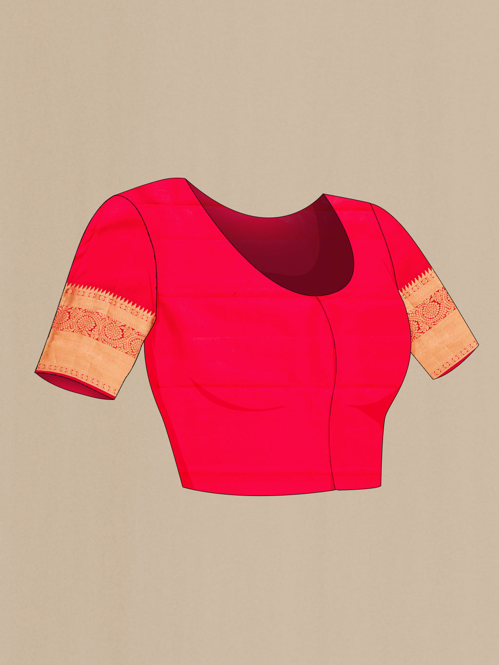 Close up image of the blouse of Dark Pink Dual Tone Kanchipuram Silk Saree with Zari Brocade on the body and Zari Border. 